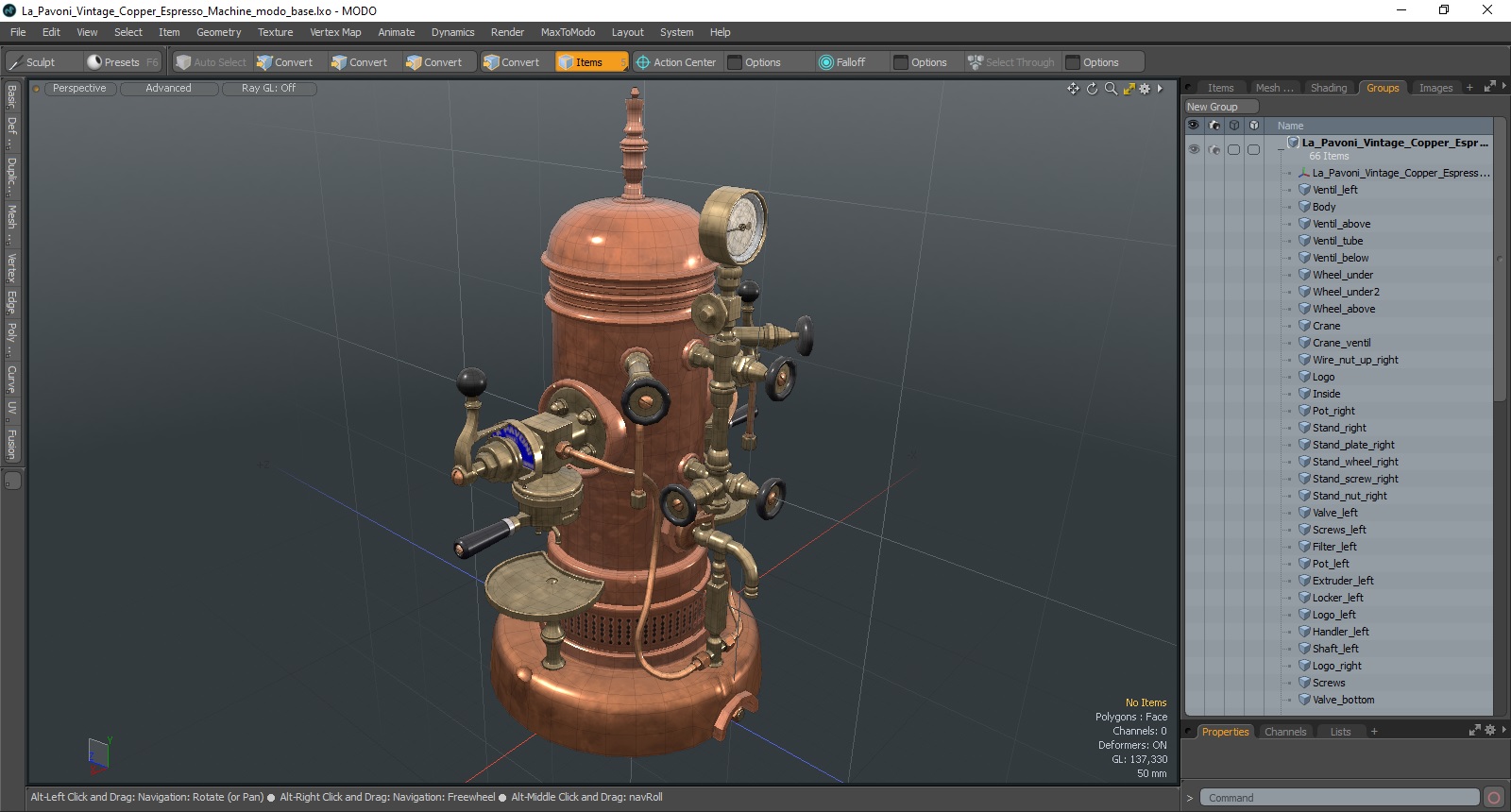 3D La Pavoni Vintage Copper Espresso Machine