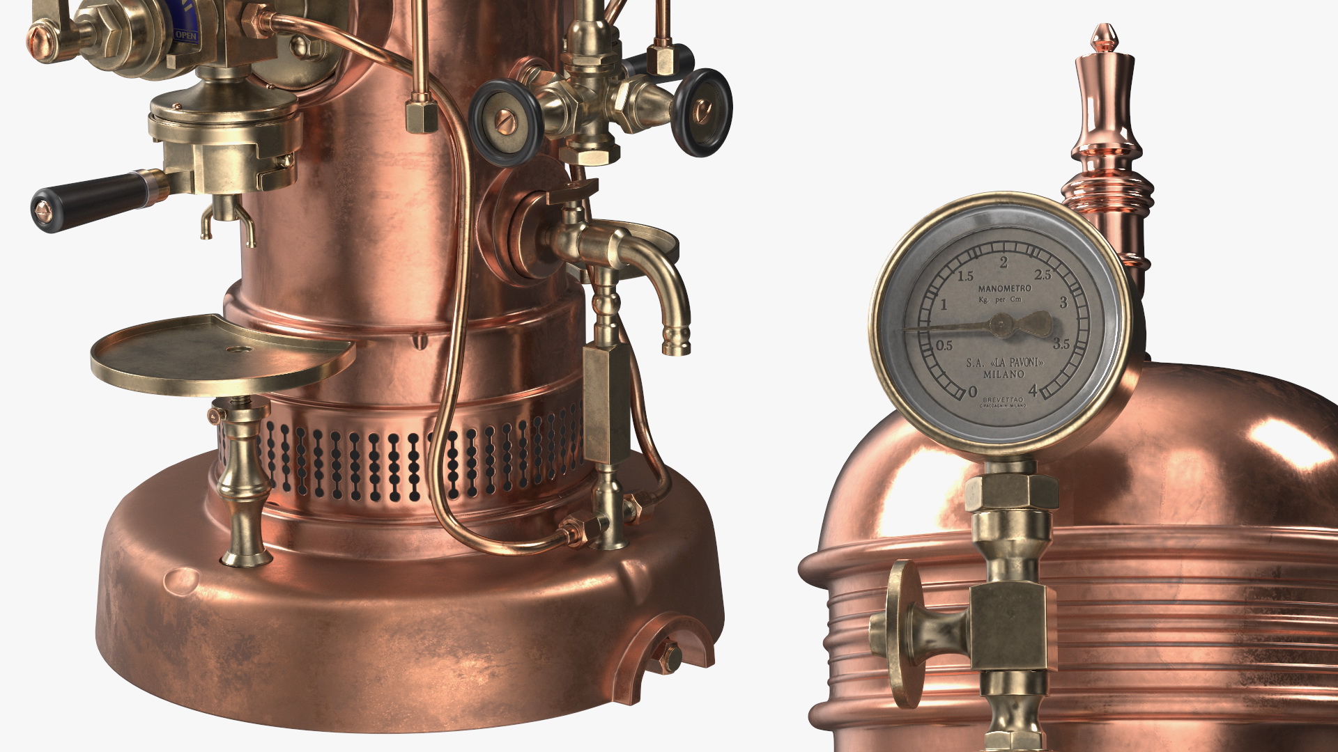 3D La Pavoni Vintage Copper Espresso Machine