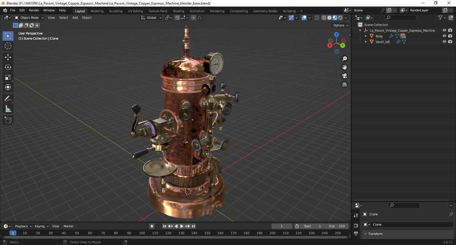 3D La Pavoni Vintage Copper Espresso Machine