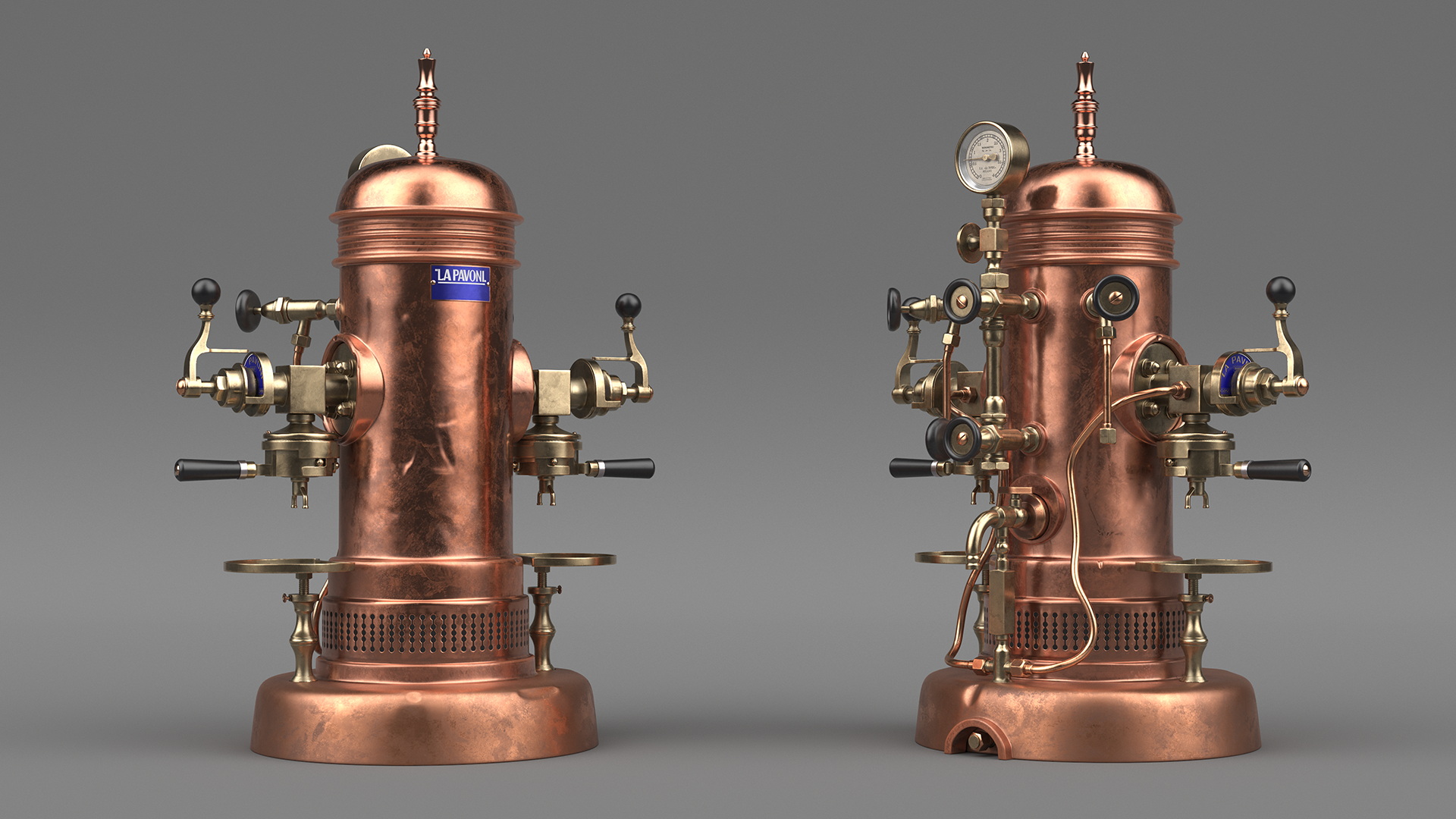 3D La Pavoni Vintage Copper Espresso Machine