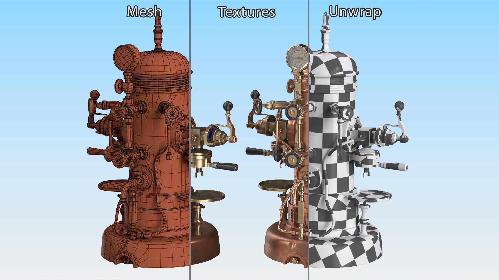 3D La Pavoni Vintage Copper Espresso Machine