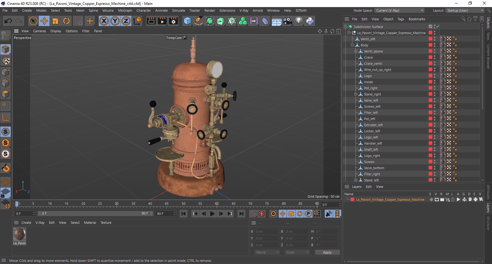 3D La Pavoni Vintage Copper Espresso Machine