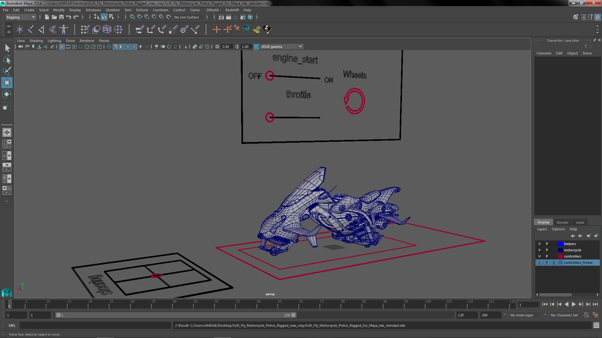 3D Scifi Fly Motorcycle Police Rigged for Maya model