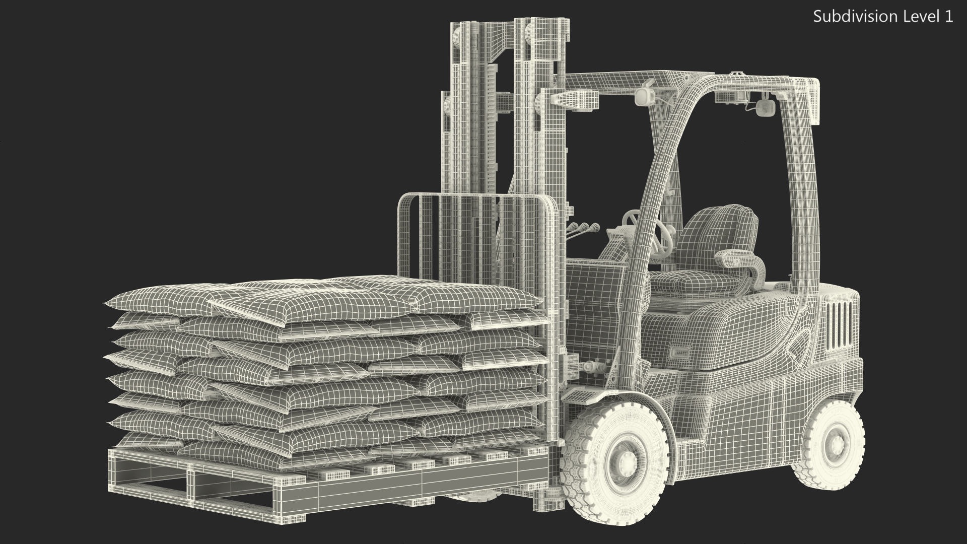 Forklift Toyota with Pallet of Cement Bags Rigged 3D model