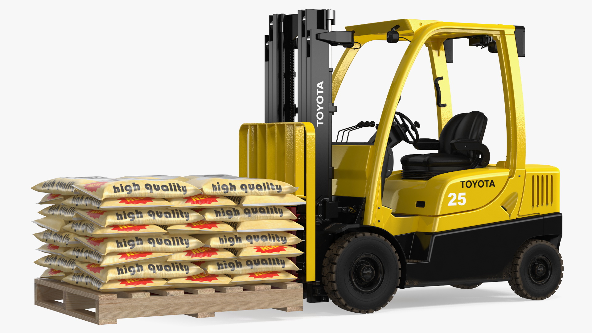 Forklift Toyota with Pallet of Cement Bags Rigged 3D model