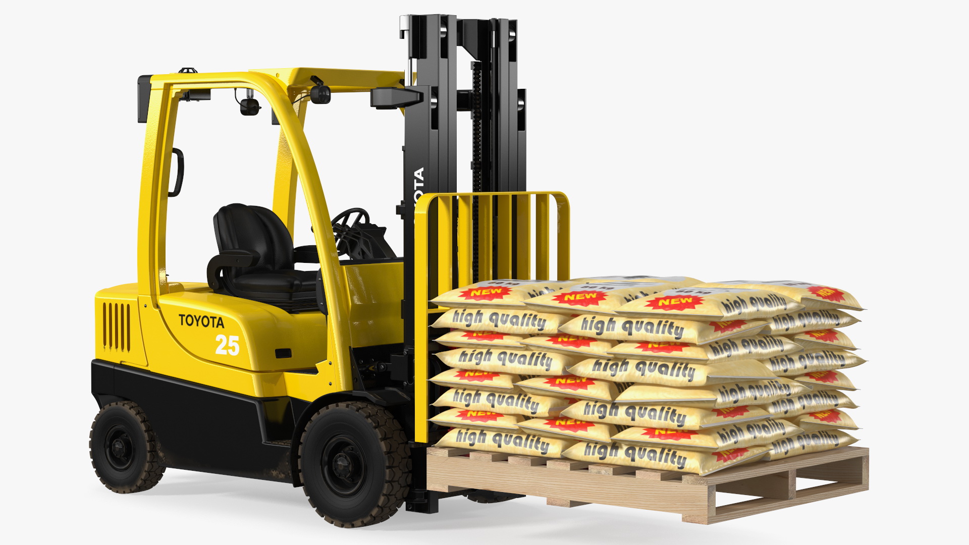 Forklift Toyota with Pallet of Cement Bags Rigged 3D model