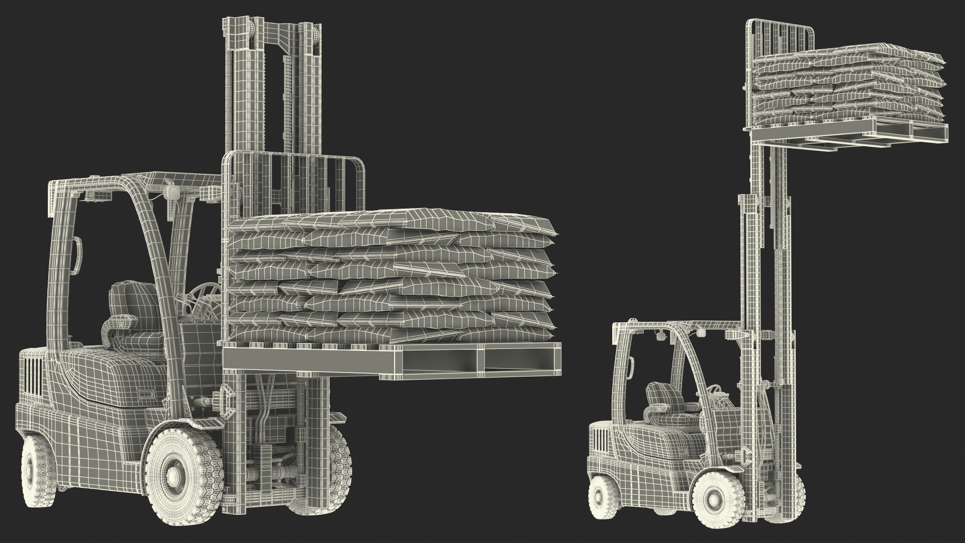 Forklift Toyota with Pallet of Cement Bags Rigged 3D model