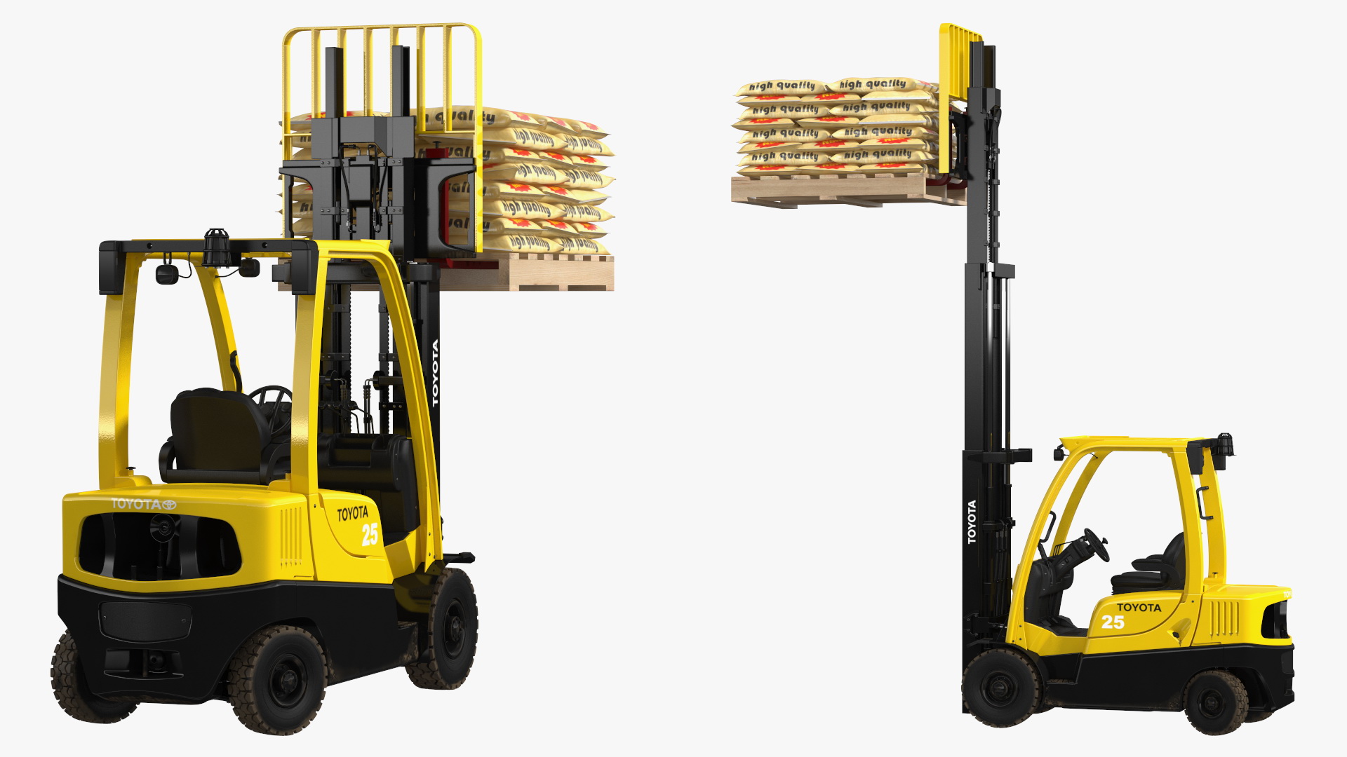 Forklift Toyota with Pallet of Cement Bags Rigged 3D model