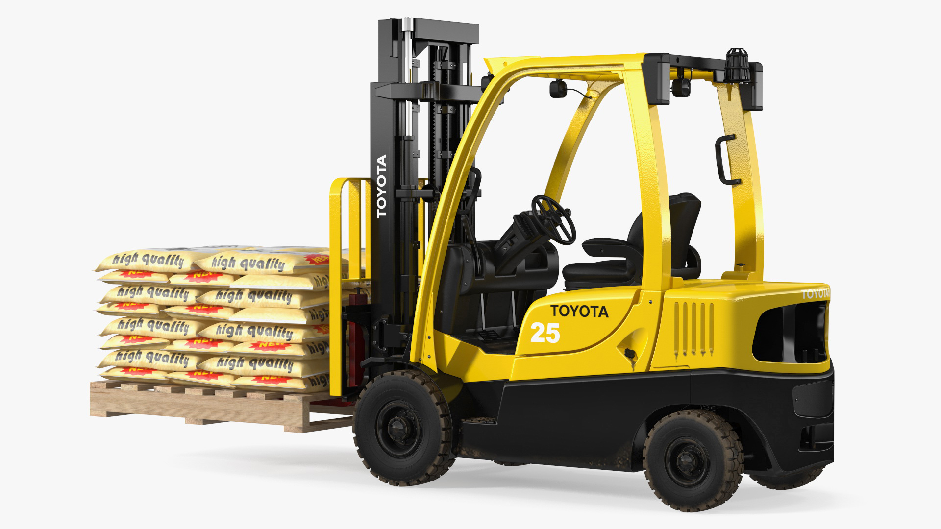 Forklift Toyota with Pallet of Cement Bags Rigged 3D model