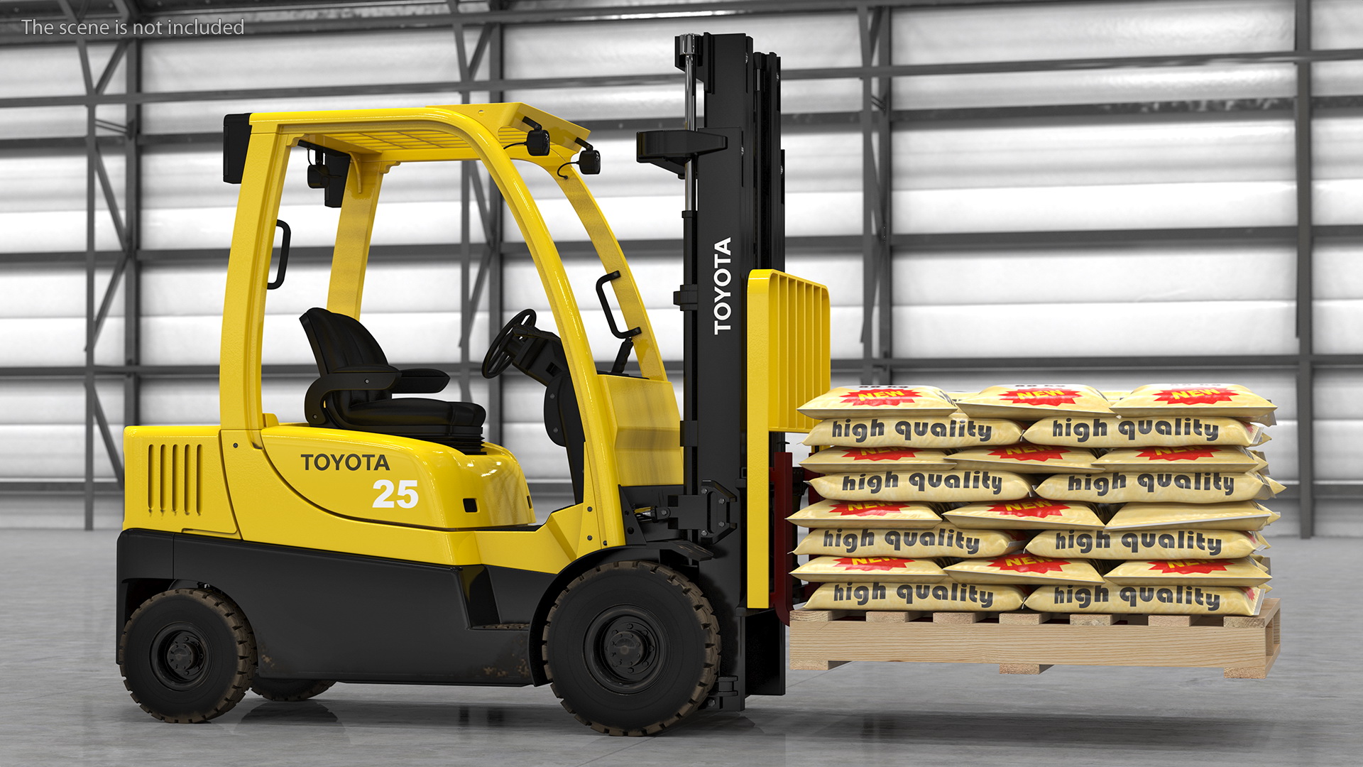 Forklift Toyota with Pallet of Cement Bags Rigged 3D model