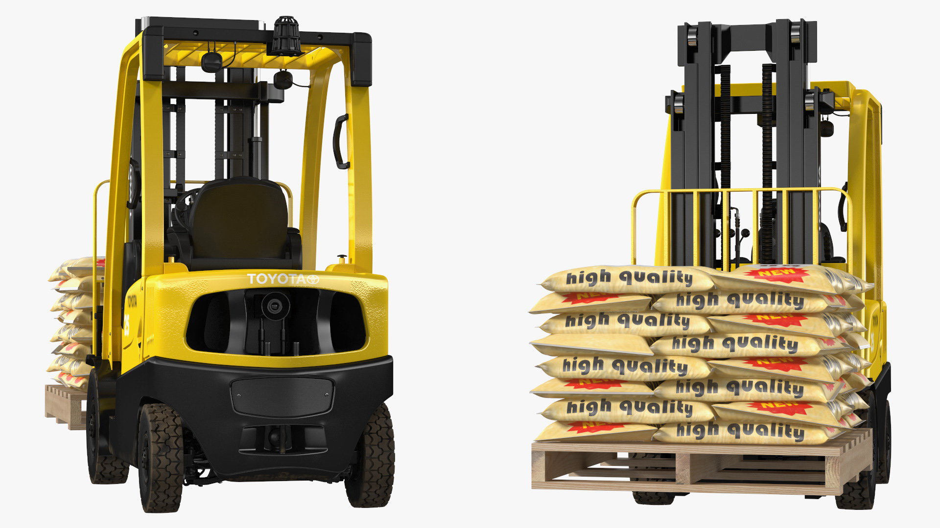 Forklift Toyota with Pallet of Cement Bags Rigged 3D model