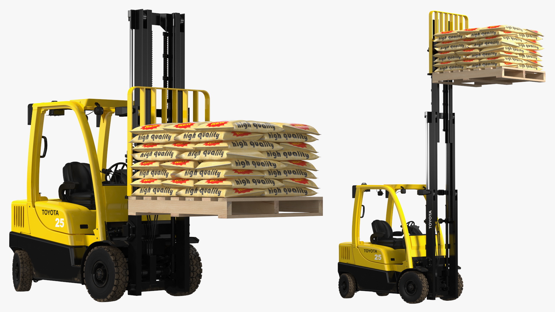 Forklift Toyota with Pallet of Cement Bags Rigged 3D model