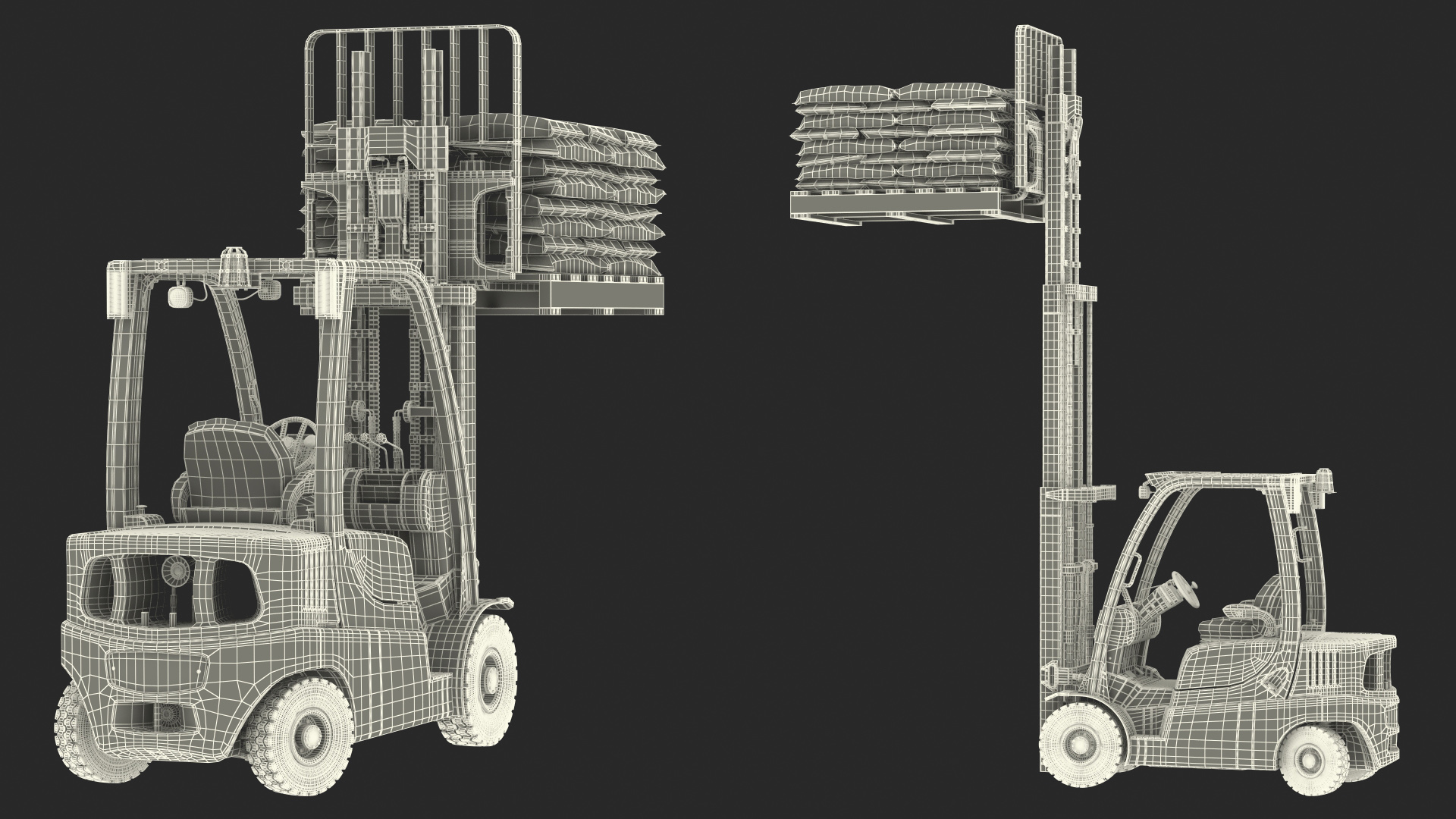 Forklift Toyota with Pallet of Cement Bags Rigged 3D model