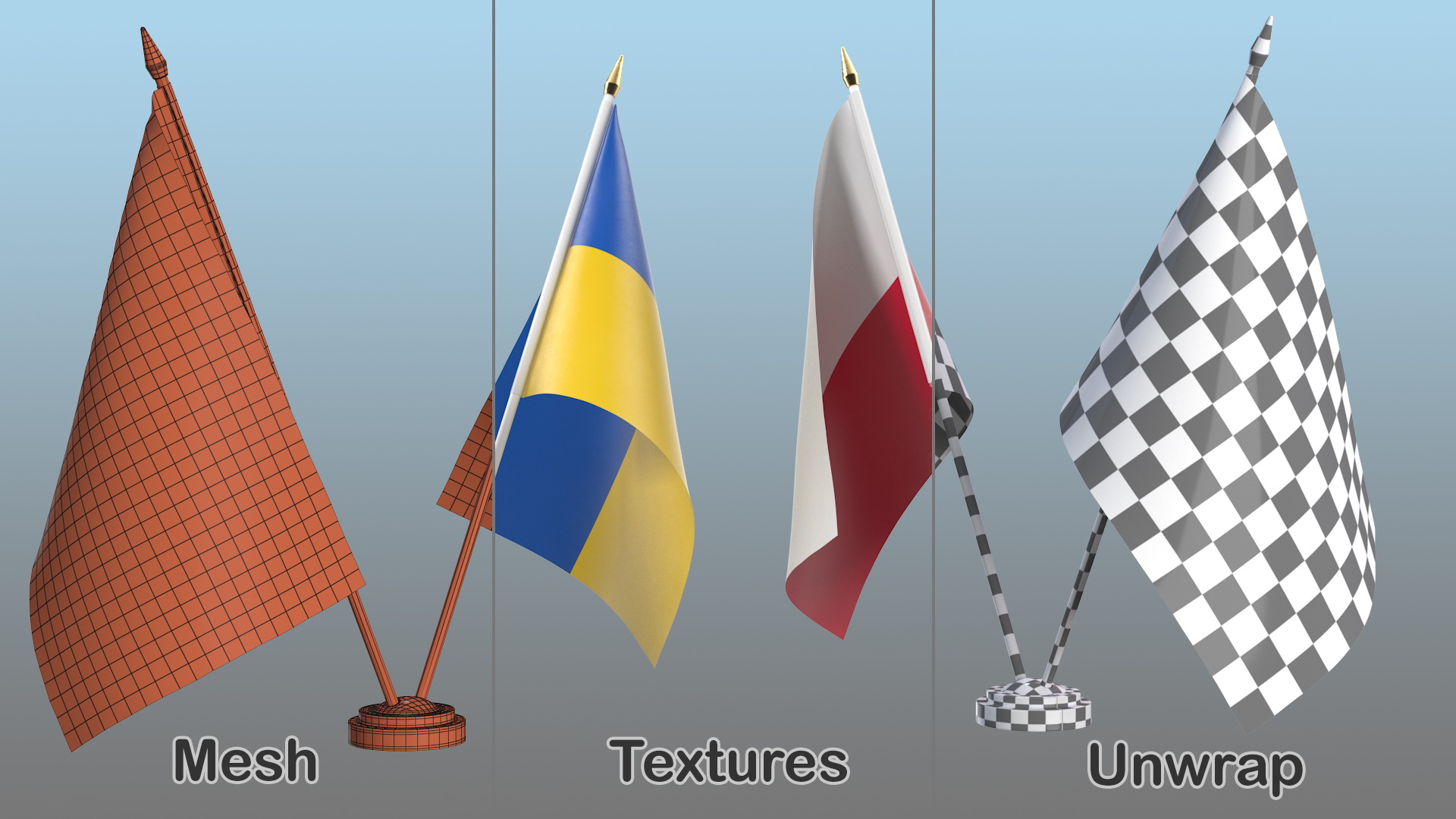 3D model Table Flags Ukraine and Poland