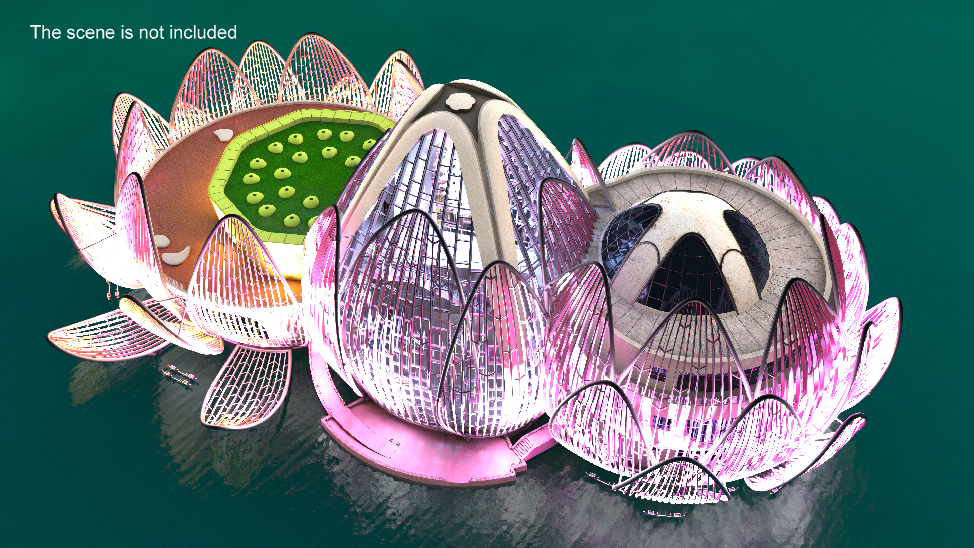 3D Wujin Lotus Building Night Lights On
