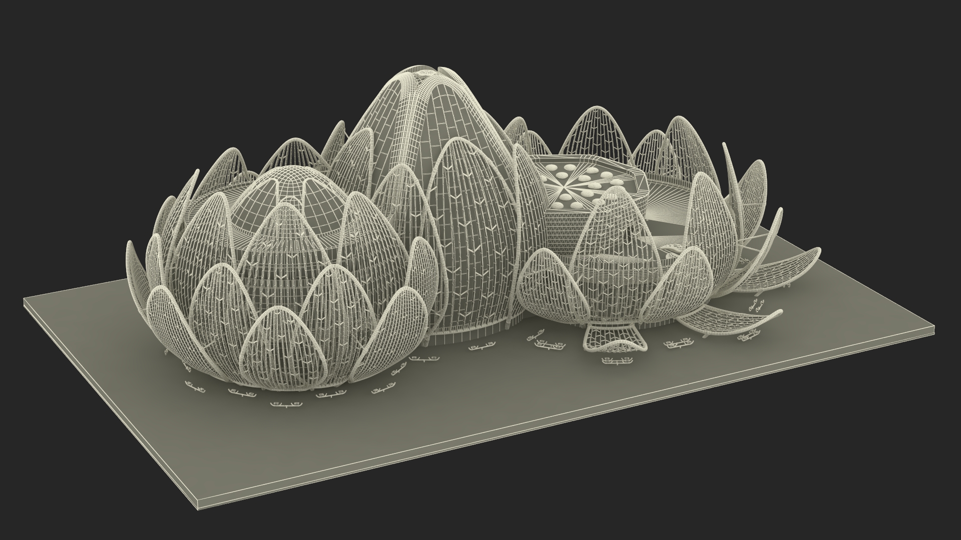 3D Wujin Lotus Building Night Lights On