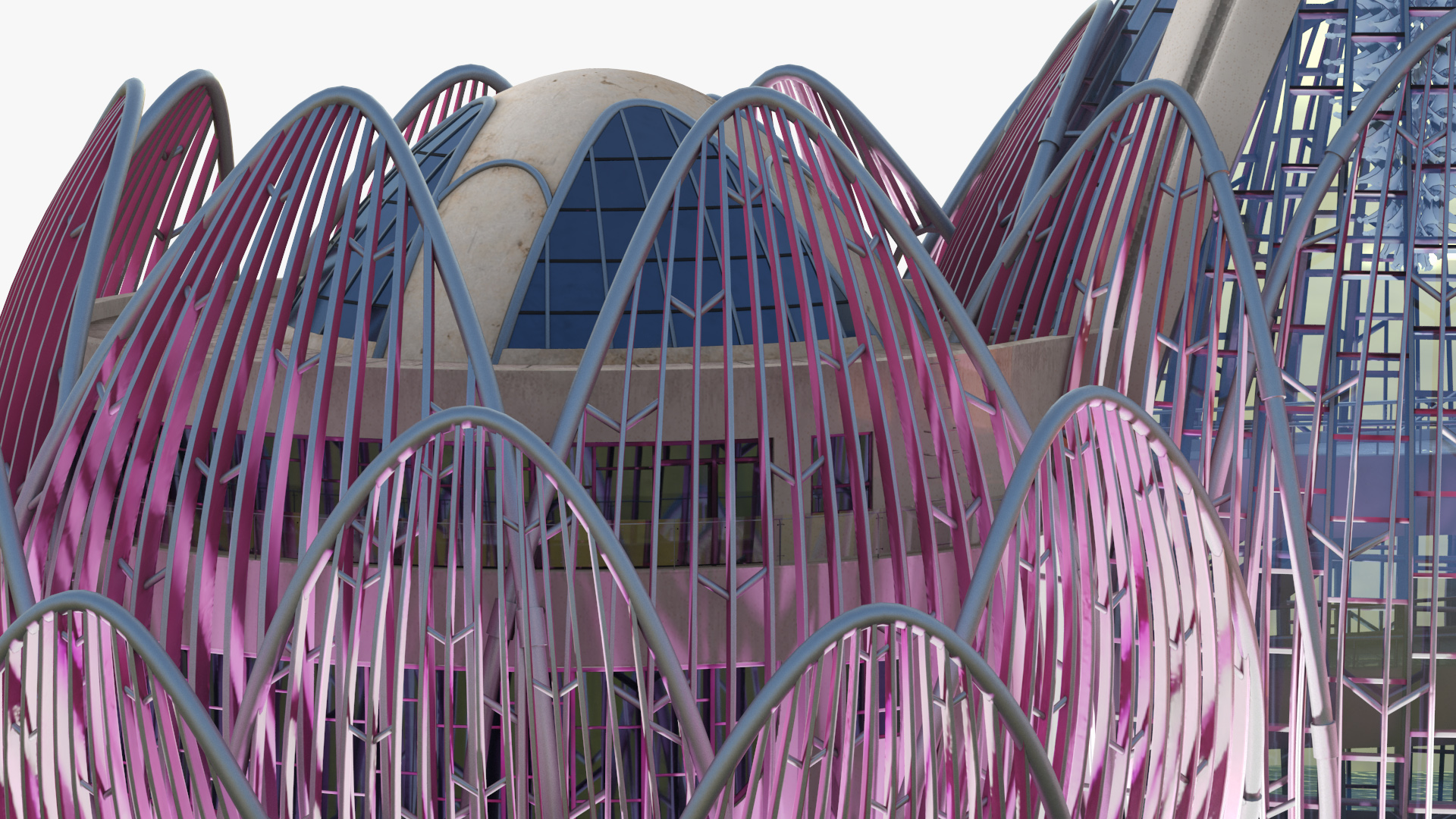 3D Wujin Lotus Building Night Lights On