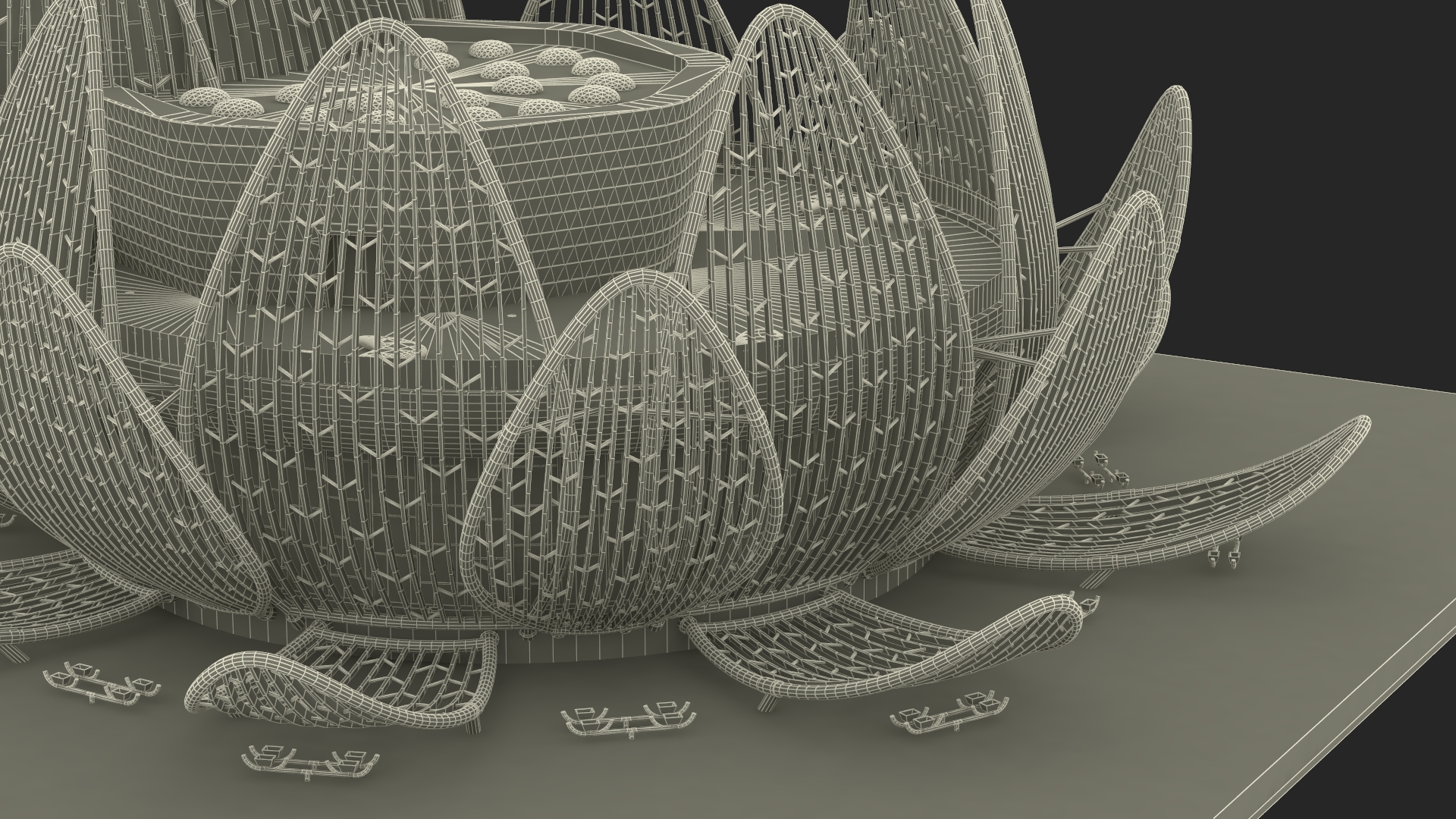 3D Wujin Lotus Building Night Lights On