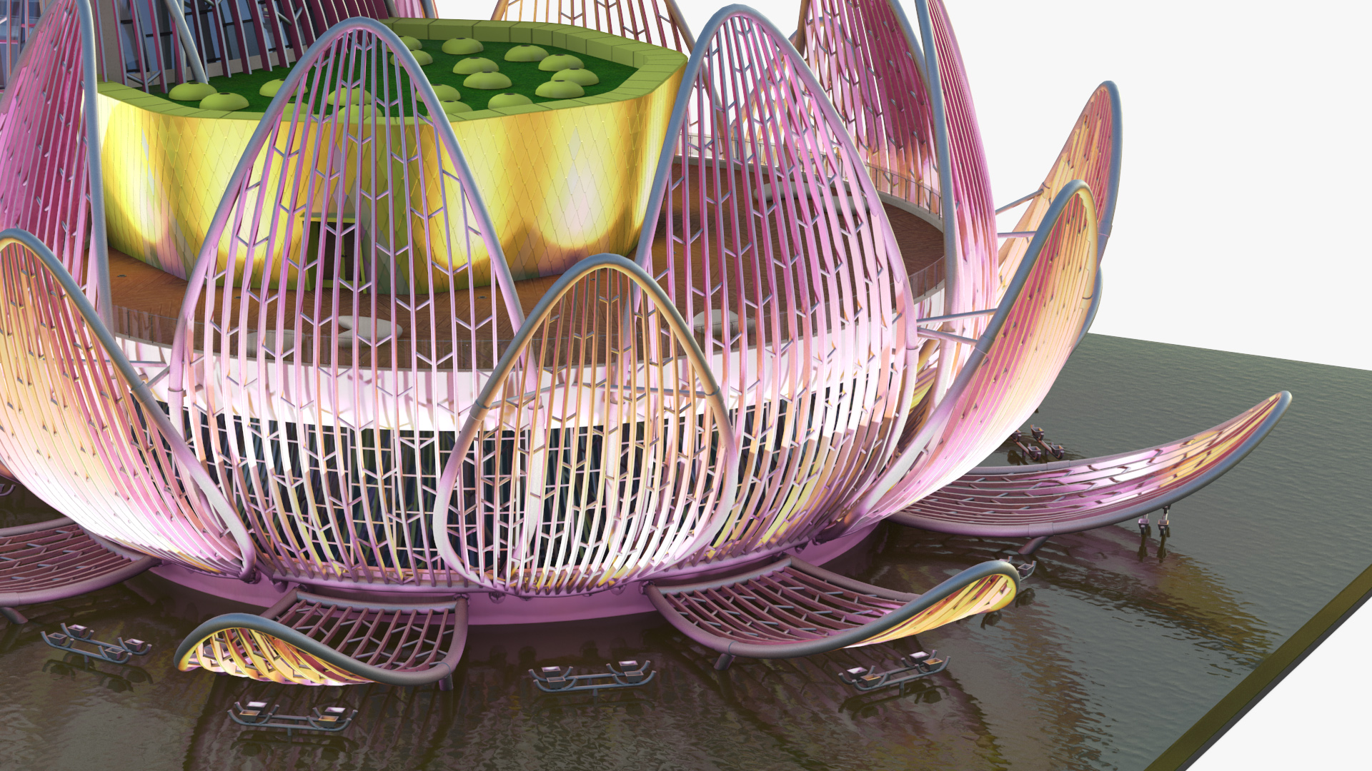 3D Wujin Lotus Building Night Lights On