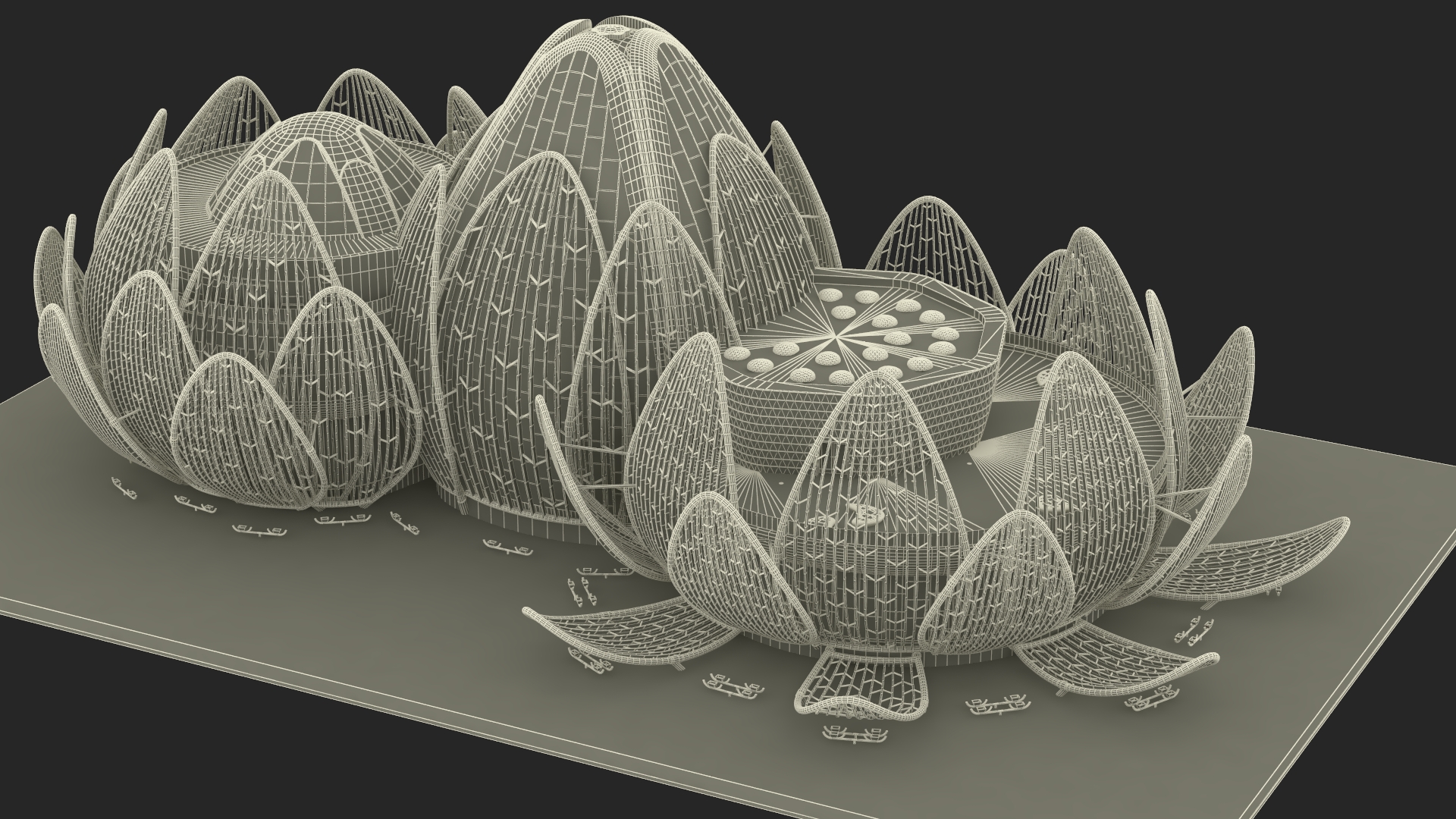 3D Wujin Lotus Building Night Lights On