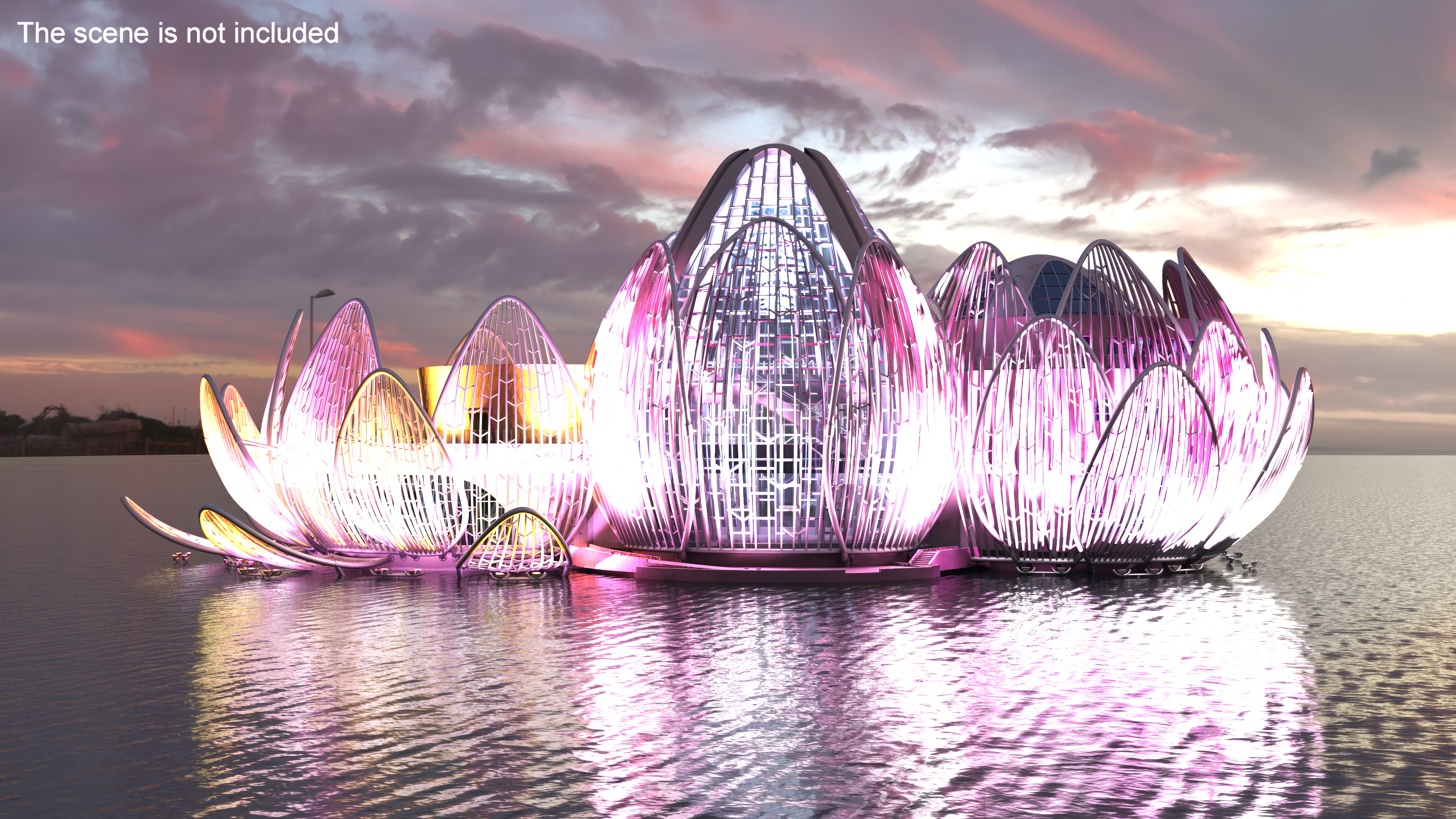 3D Wujin Lotus Building Night Lights On