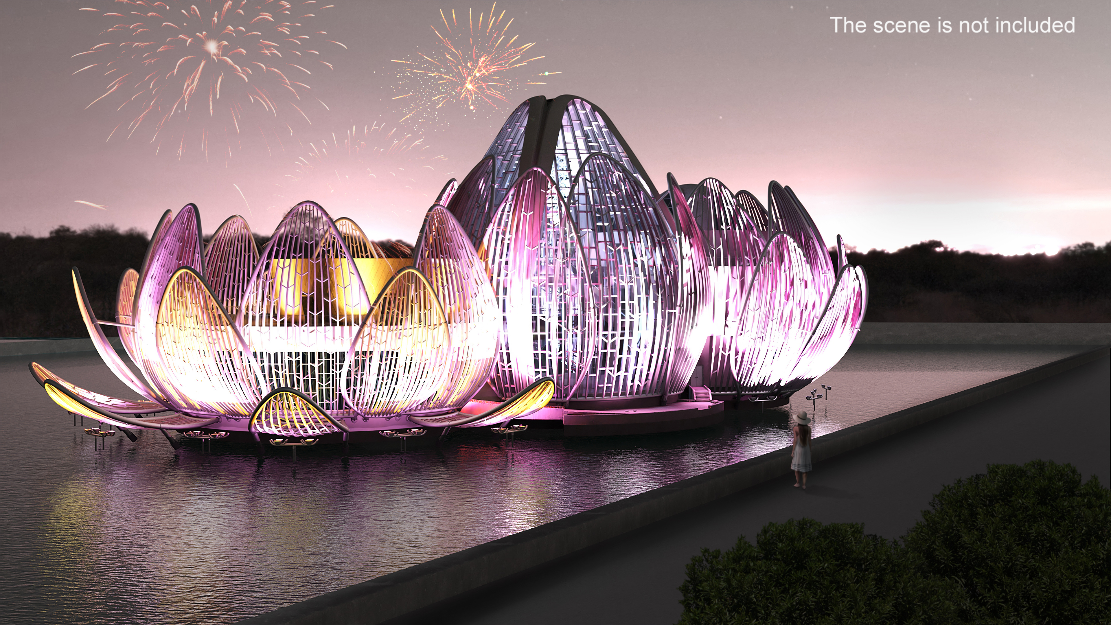 3D Wujin Lotus Building Night Lights On