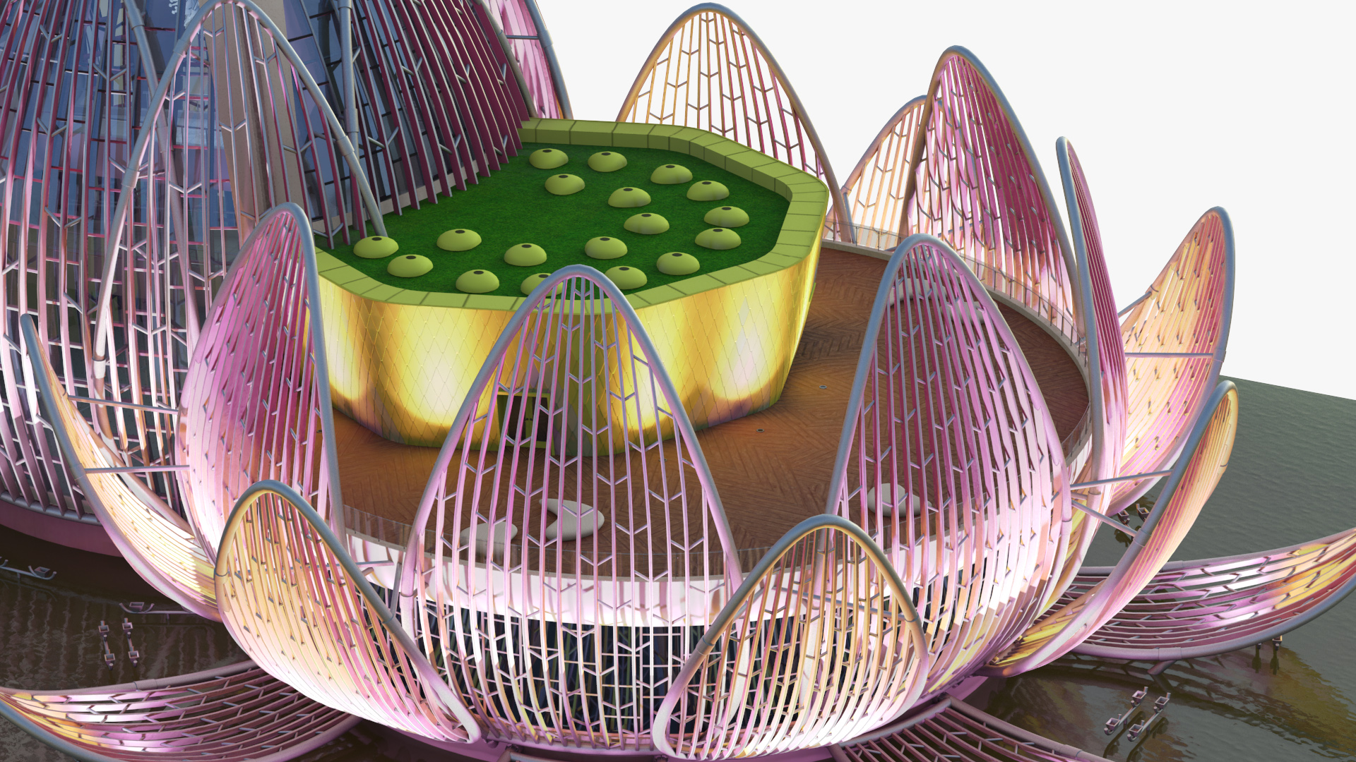 3D Wujin Lotus Building Night Lights On
