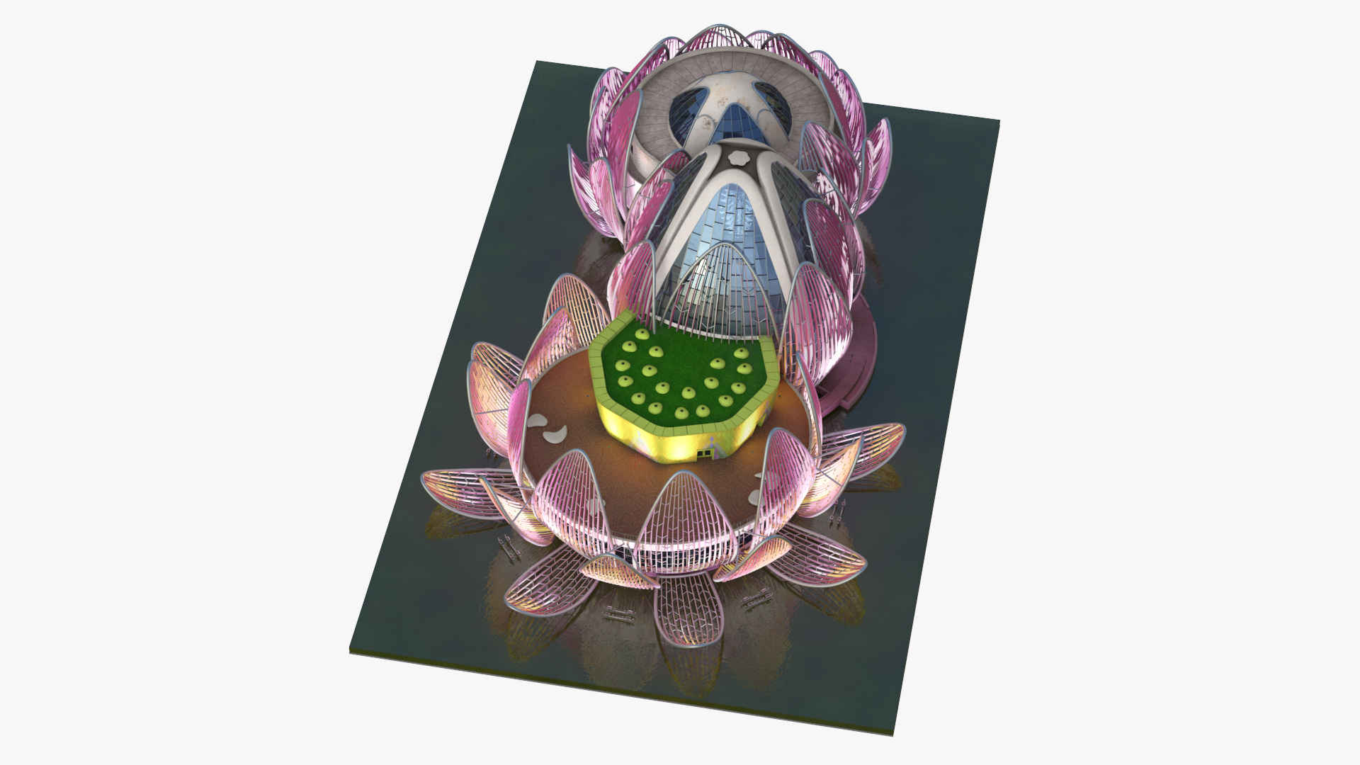 3D Wujin Lotus Building Night Lights On