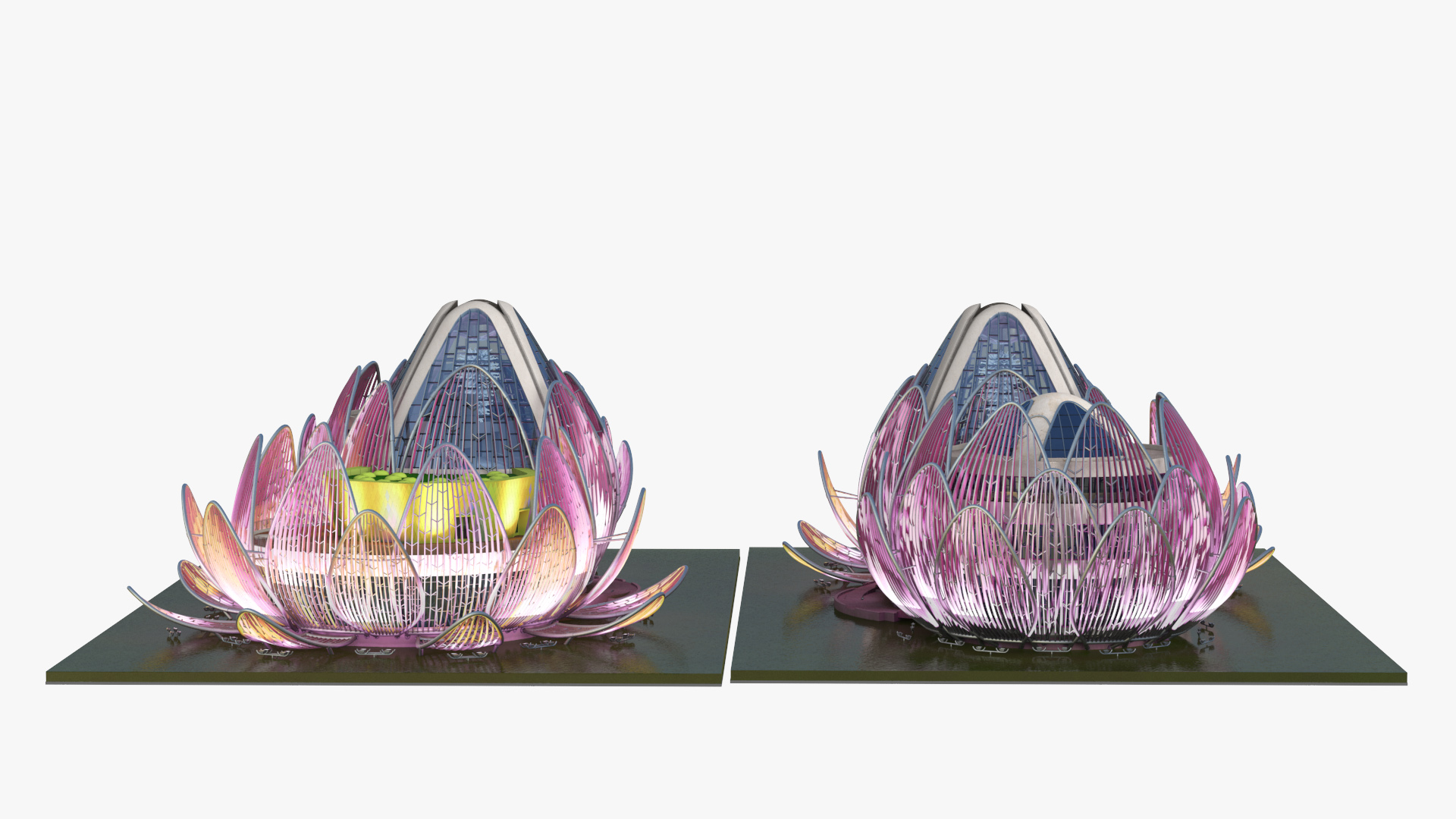 3D Wujin Lotus Building Night Lights On