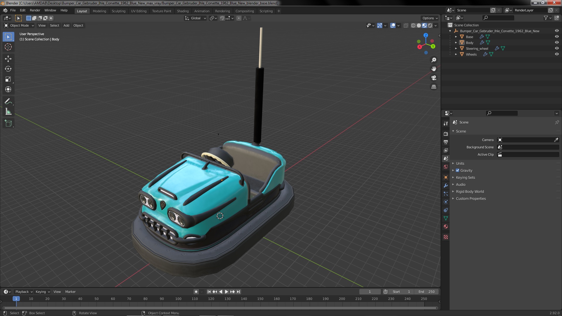 Bumper Car Gebruder Ihle Corvette 1962 Blue New 3D