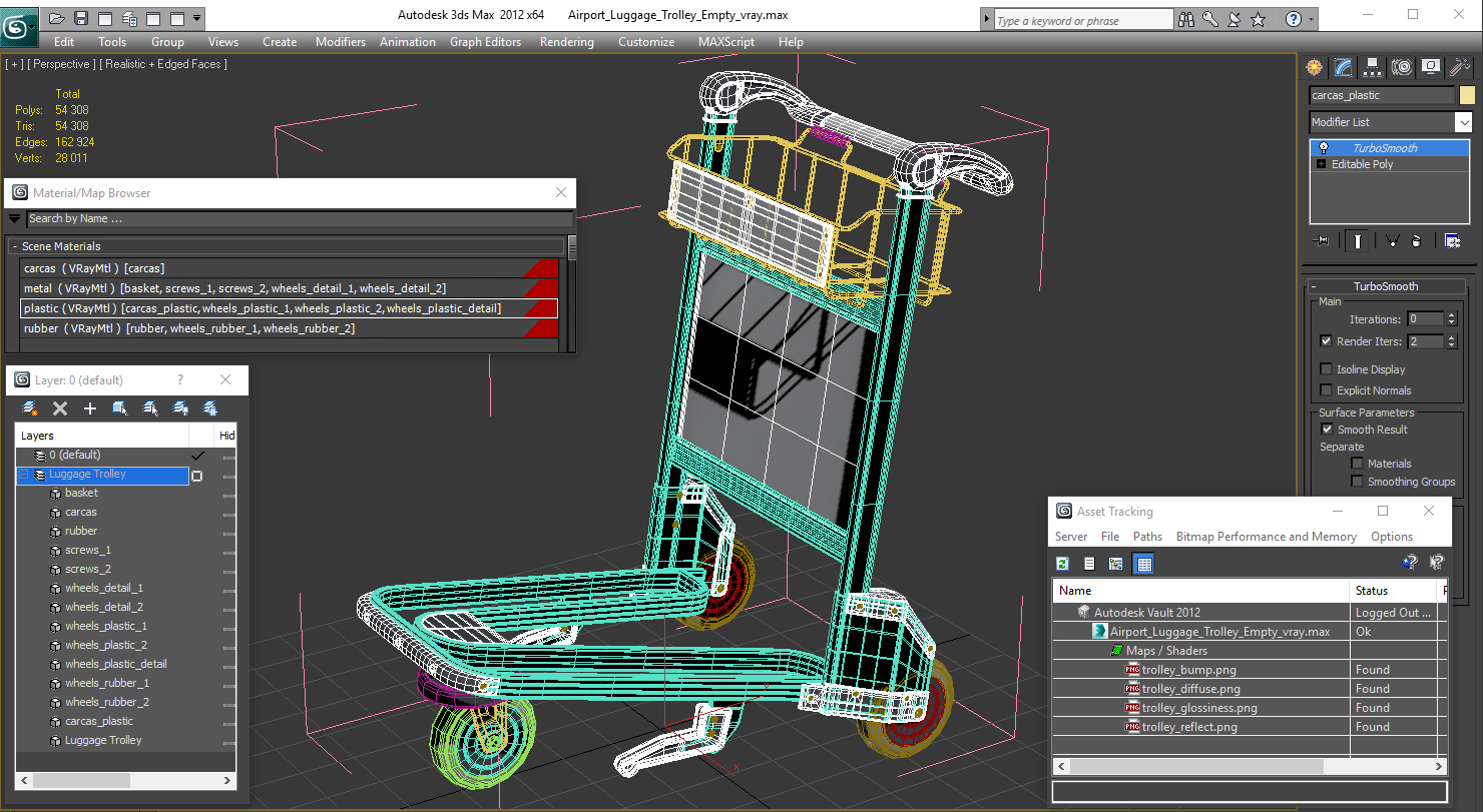 Airport Luggage Trolley Empty 3D model