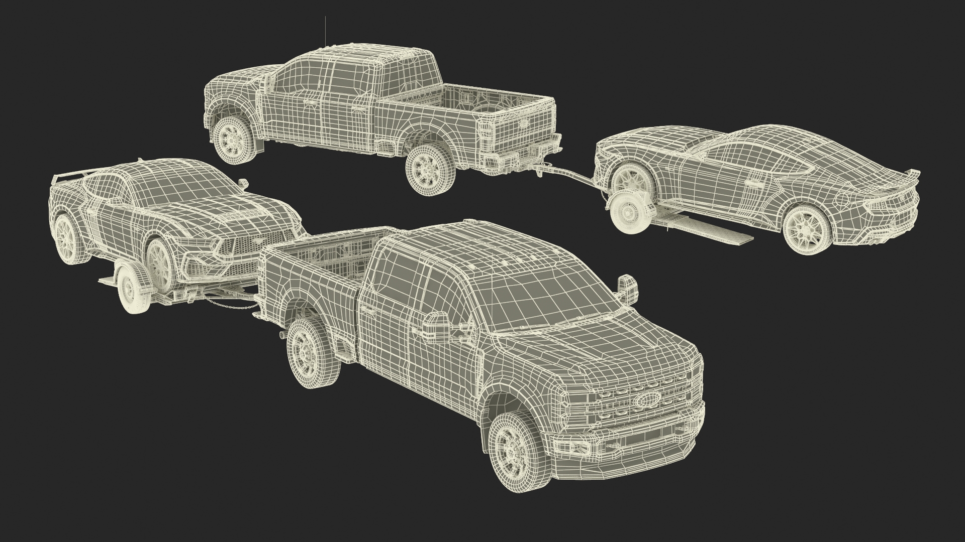 Ford F-550 with Tow Dolly and Sport Car 3D model