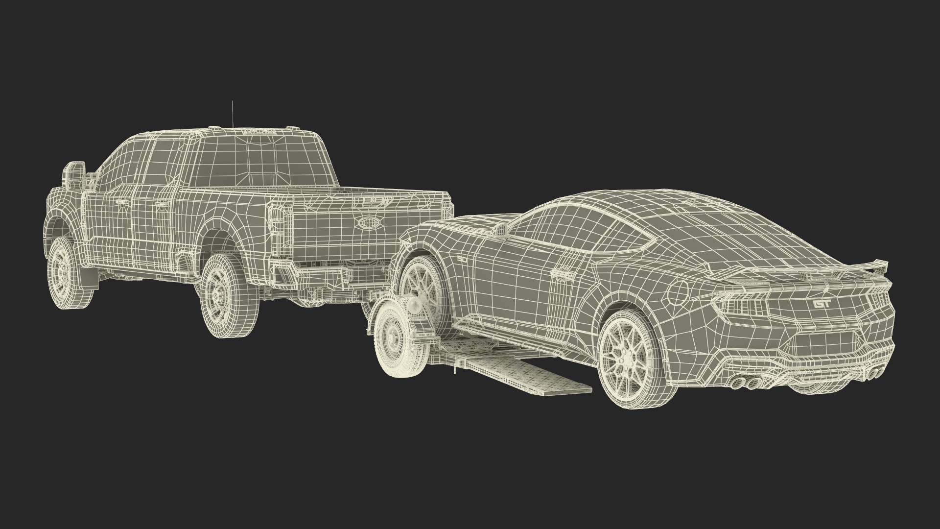 Ford F-550 with Tow Dolly and Sport Car 3D model