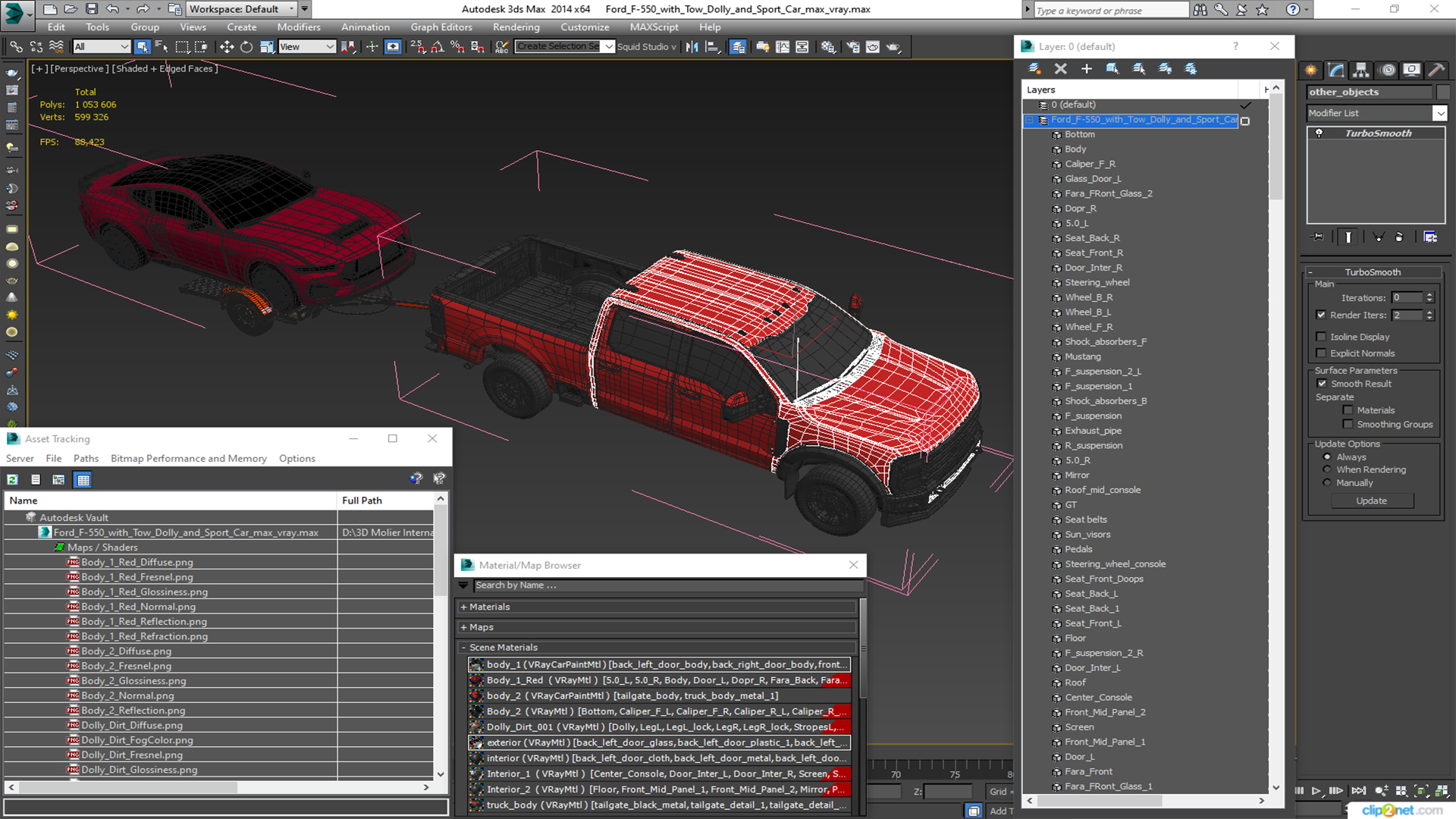 Ford F-550 with Tow Dolly and Sport Car 3D model