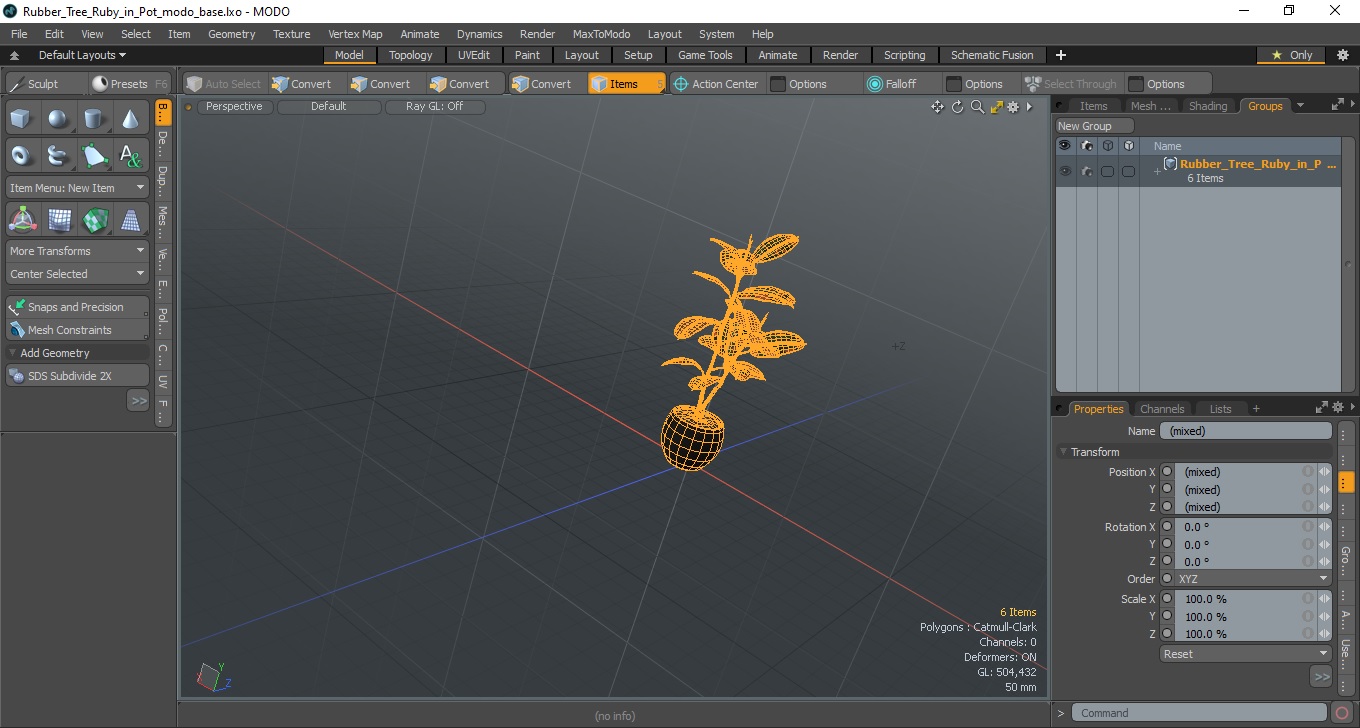 3D Rubber Tree Ruby in Pot model