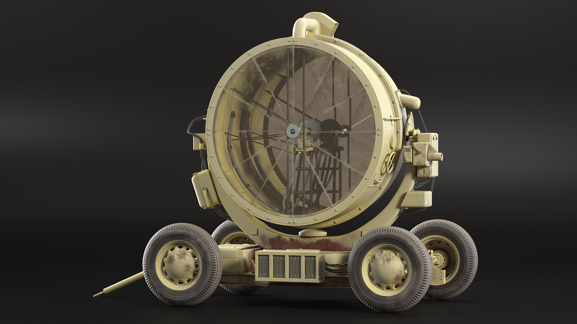 Wheeled Military Searchlight Old Rigged 3D model