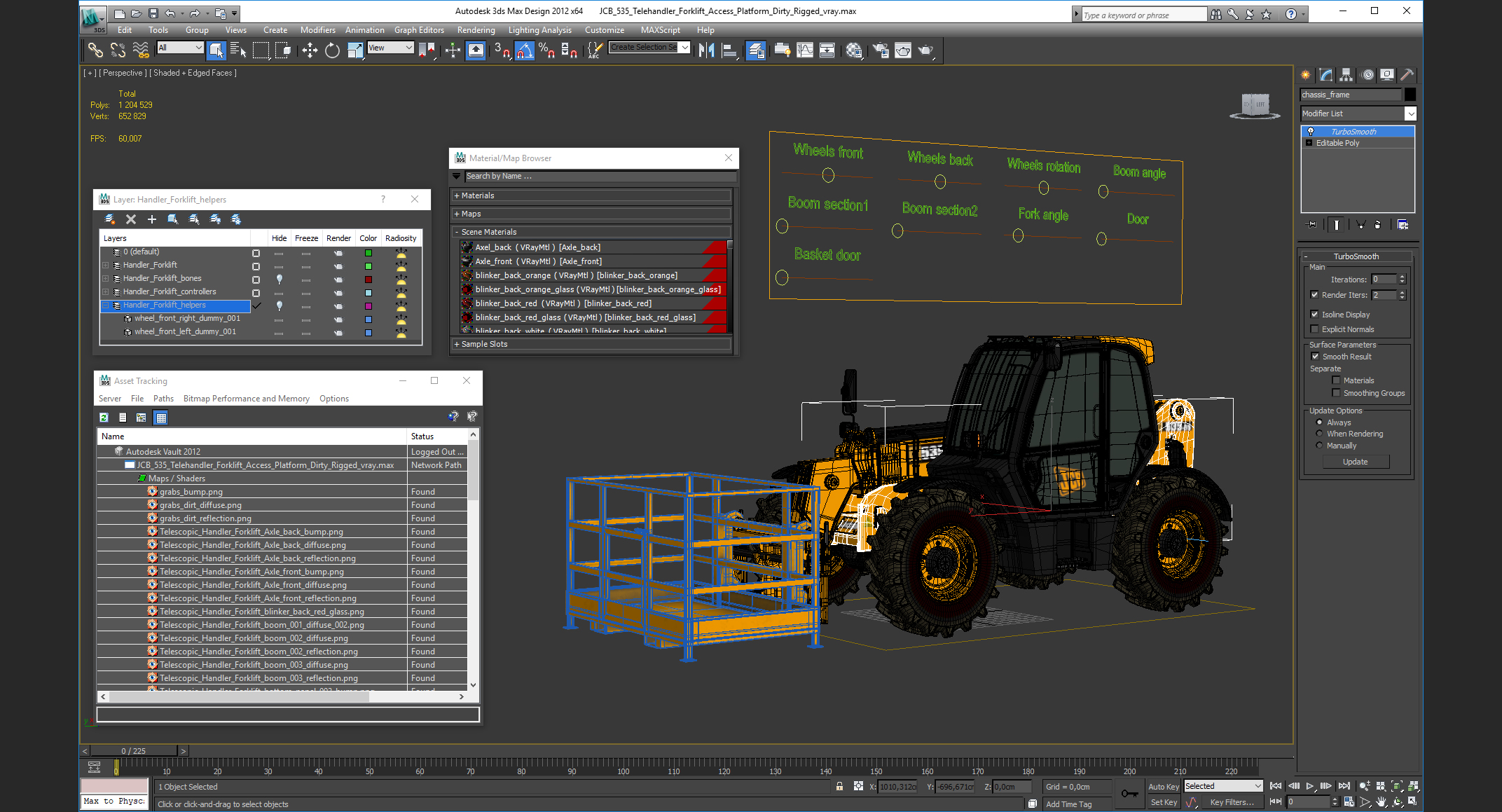 JCB 535 Telehandler Forklift Access Platform Dirty Rigged 3D