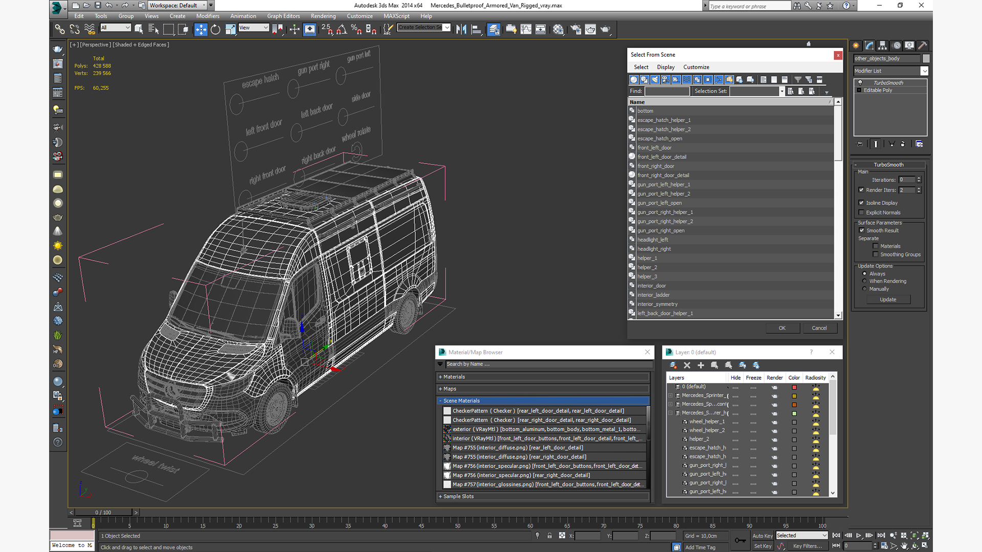 Mercedes Bulletproof Armored Van Rigged 3D model