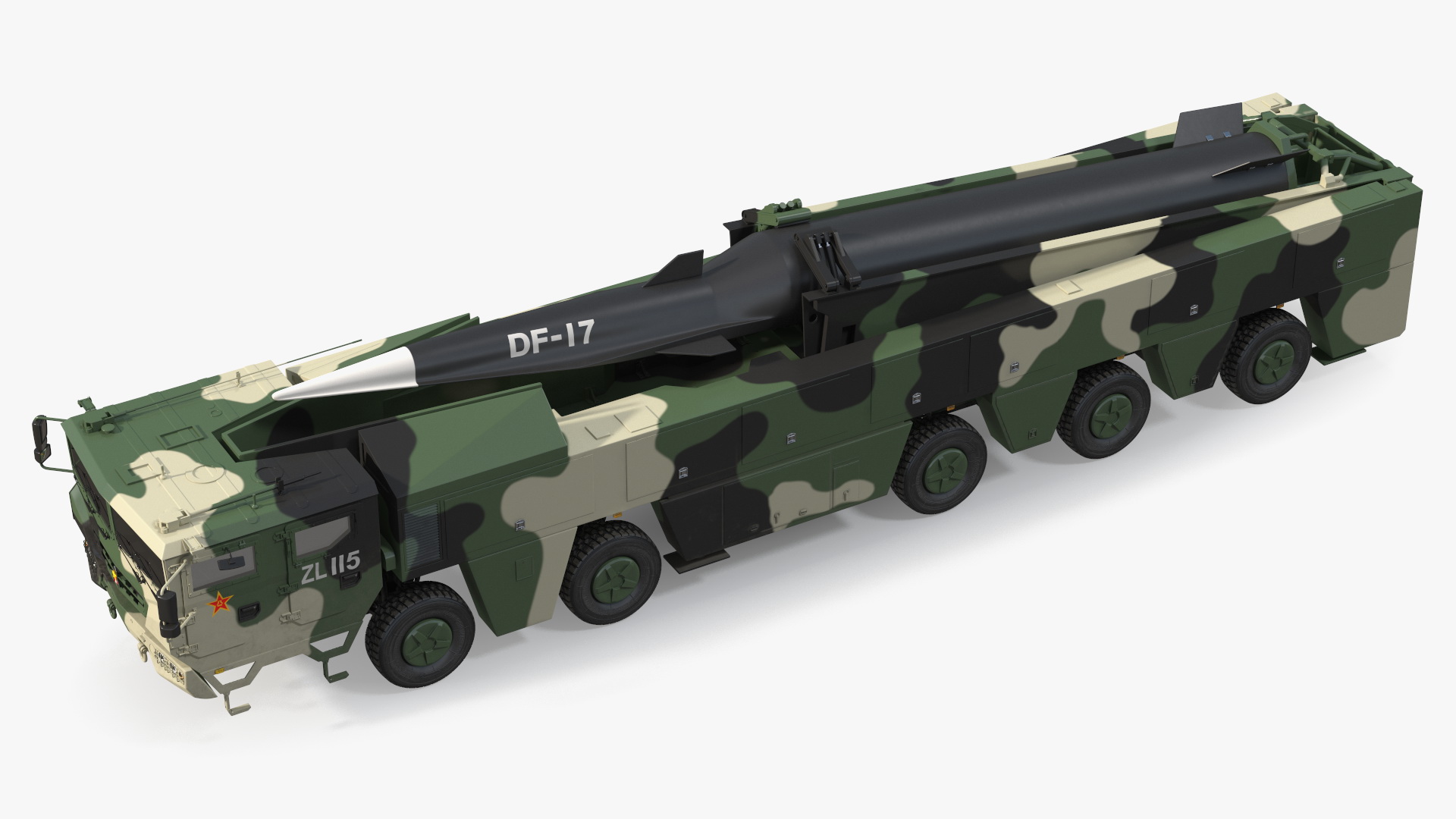 DF-17 Missile on Road Mobile Vehicle Rigged for Maya 3D
