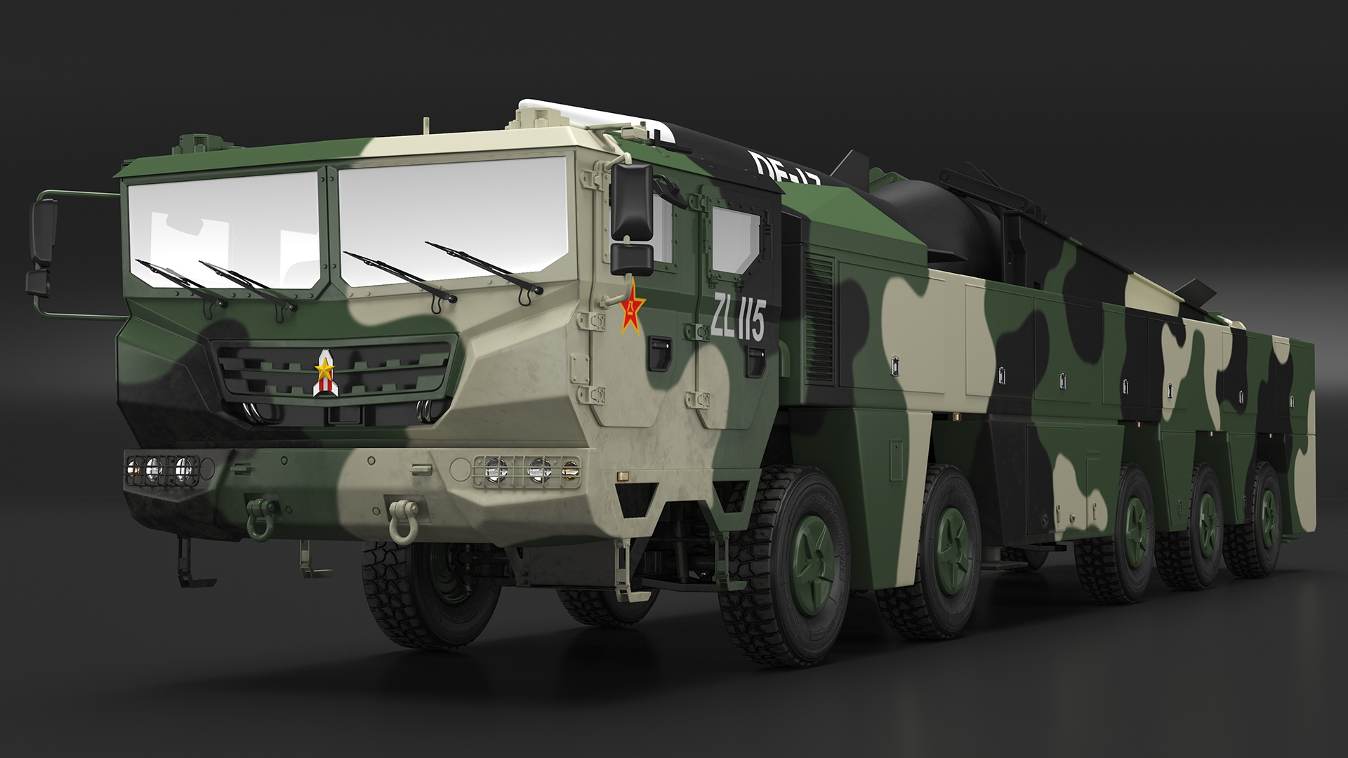 DF-17 Missile on Road Mobile Vehicle Rigged for Maya 3D