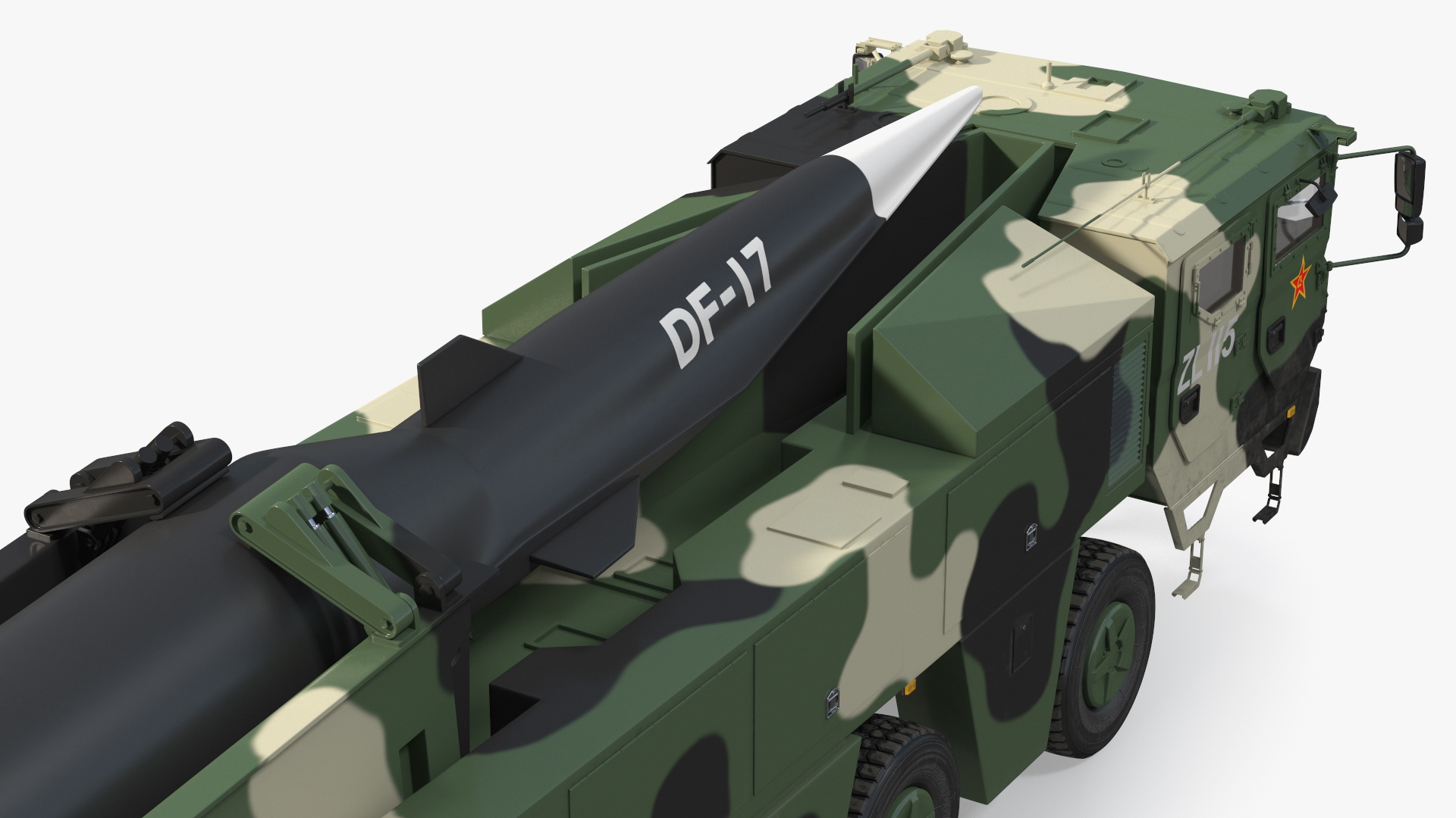 DF-17 Missile on Road Mobile Vehicle Rigged for Maya 3D