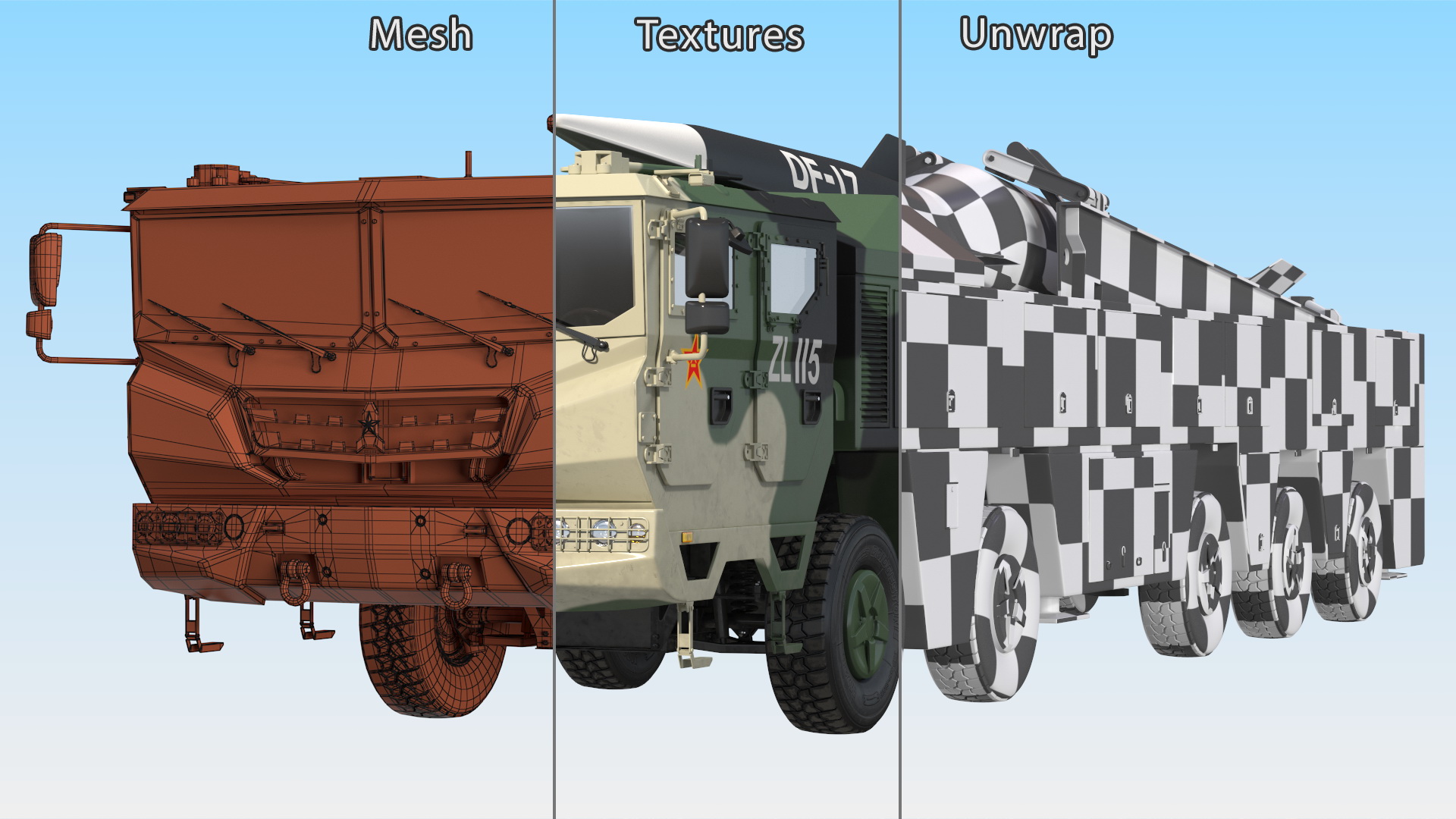 DF-17 Missile on Road Mobile Vehicle Rigged for Maya 3D