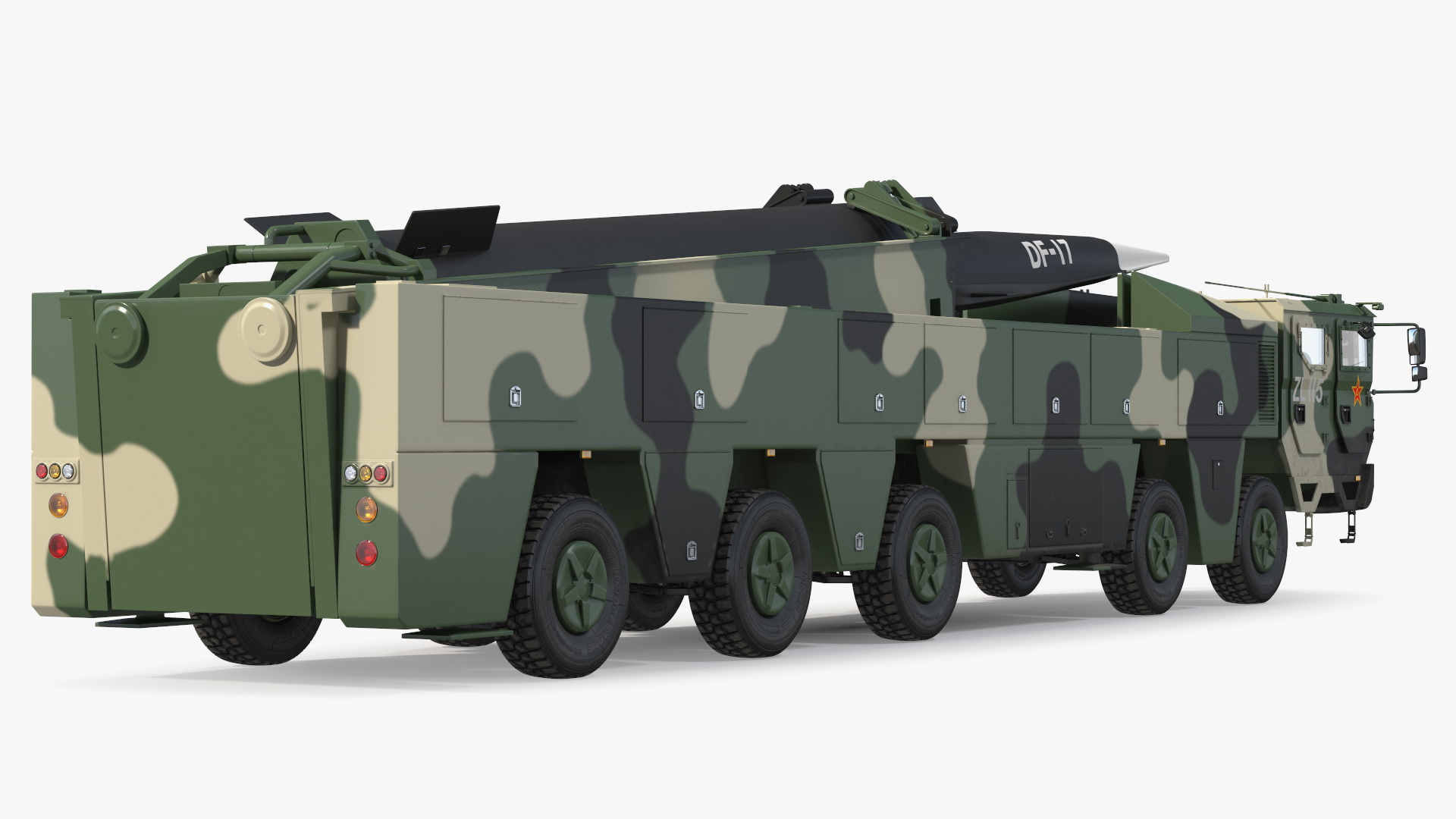 DF-17 Missile on Road Mobile Vehicle Rigged for Maya 3D