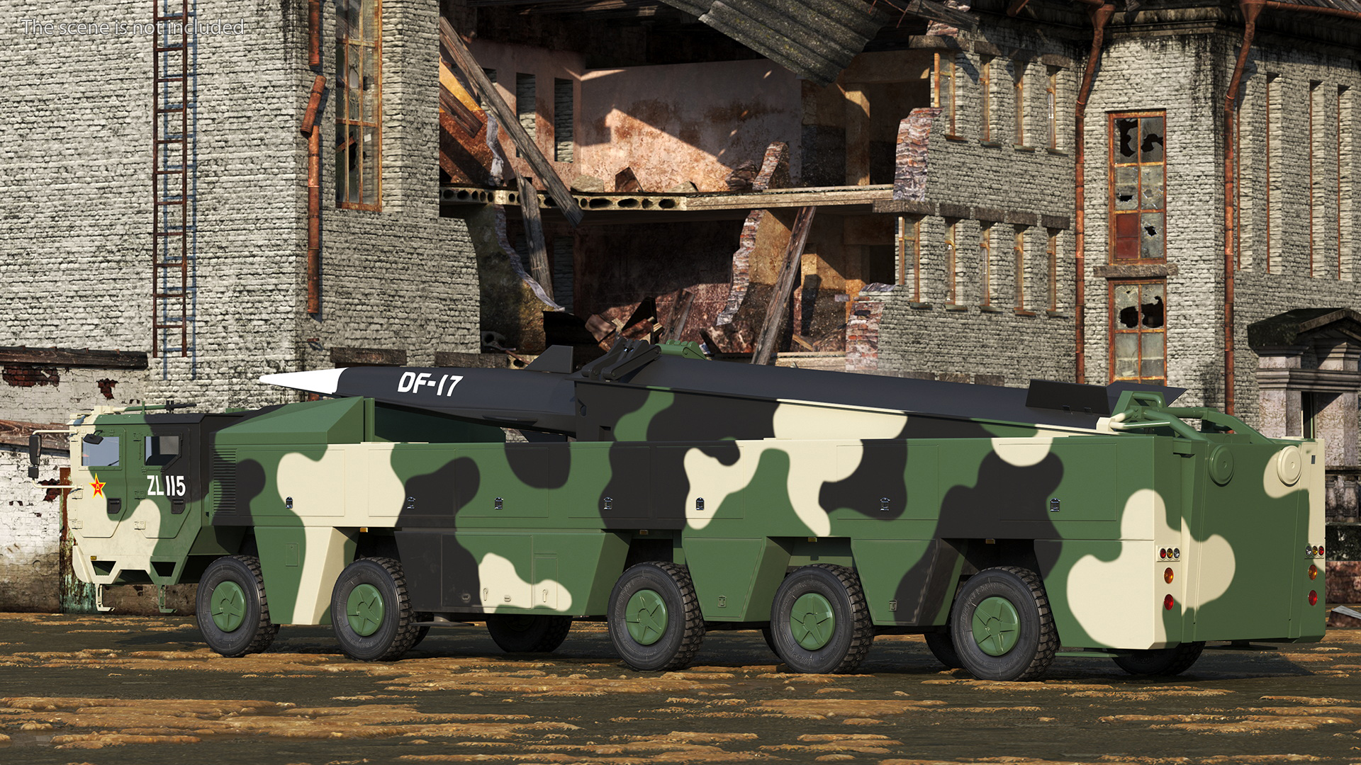 DF-17 Missile on Road Mobile Vehicle Rigged for Maya 3D