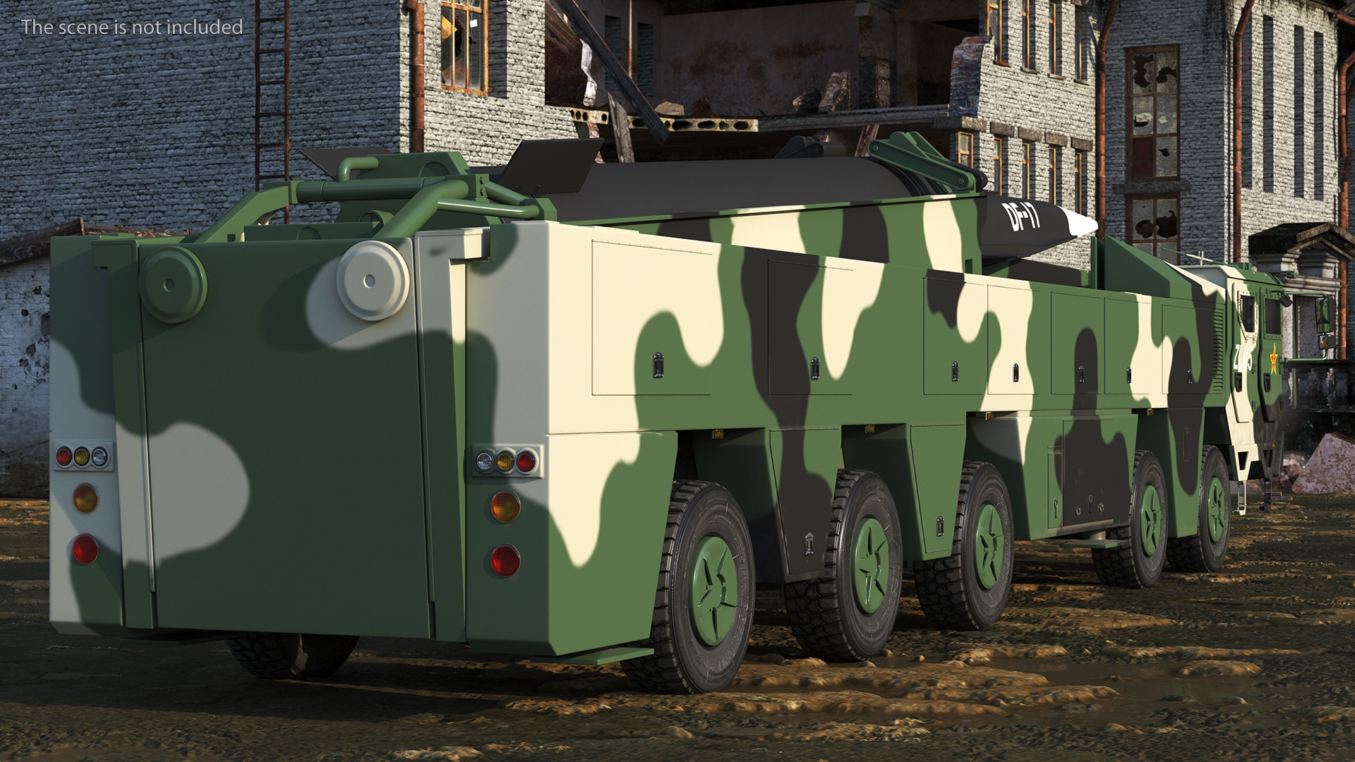 DF-17 Missile on Road Mobile Vehicle Rigged for Maya 3D