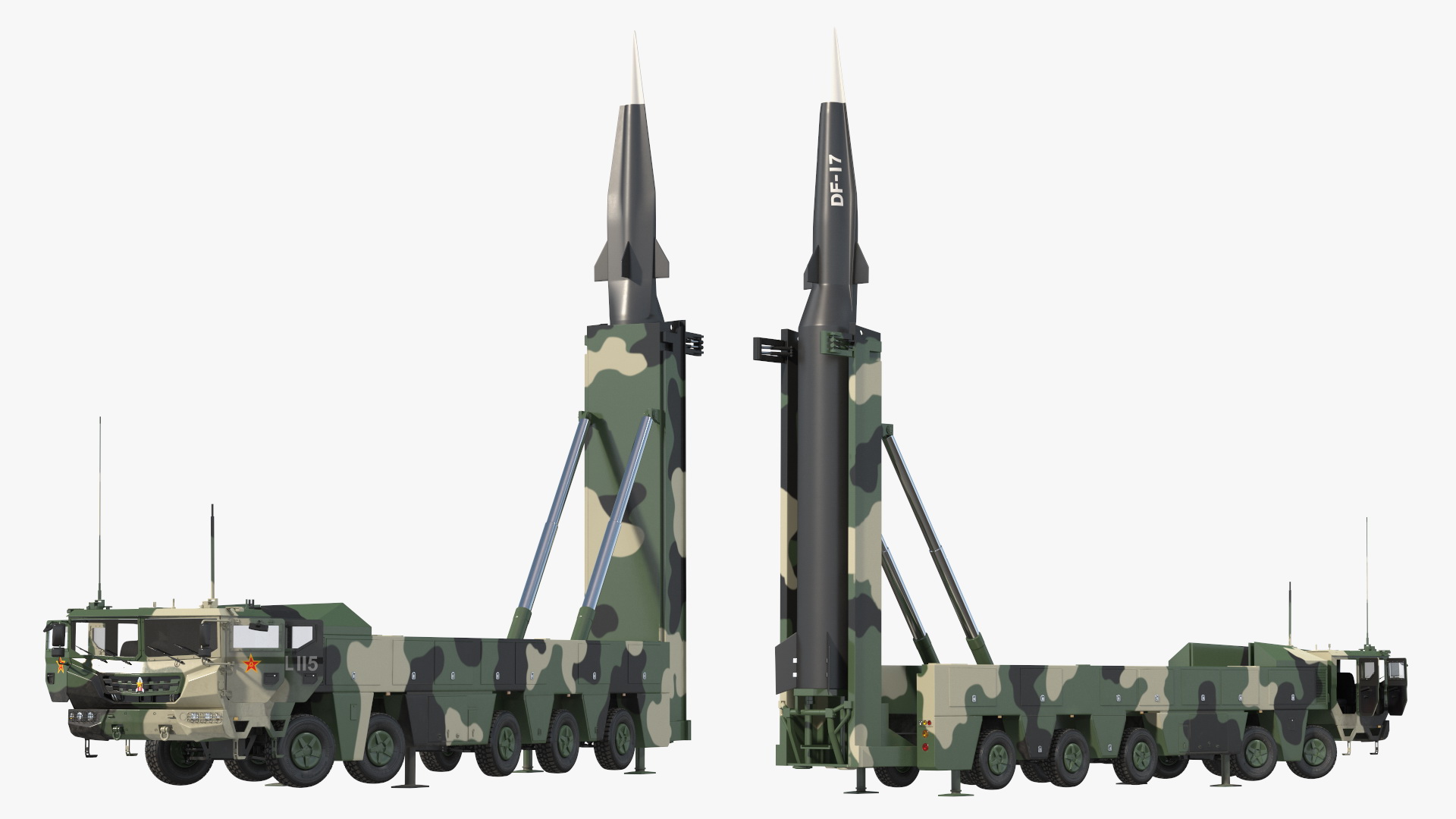 DF-17 Missile on Road Mobile Vehicle Rigged for Maya 3D