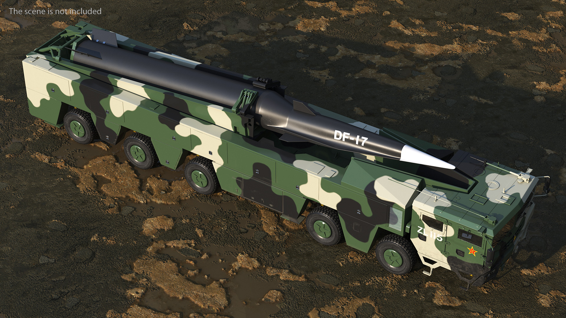 DF-17 Missile on Road Mobile Vehicle Rigged for Maya 3D