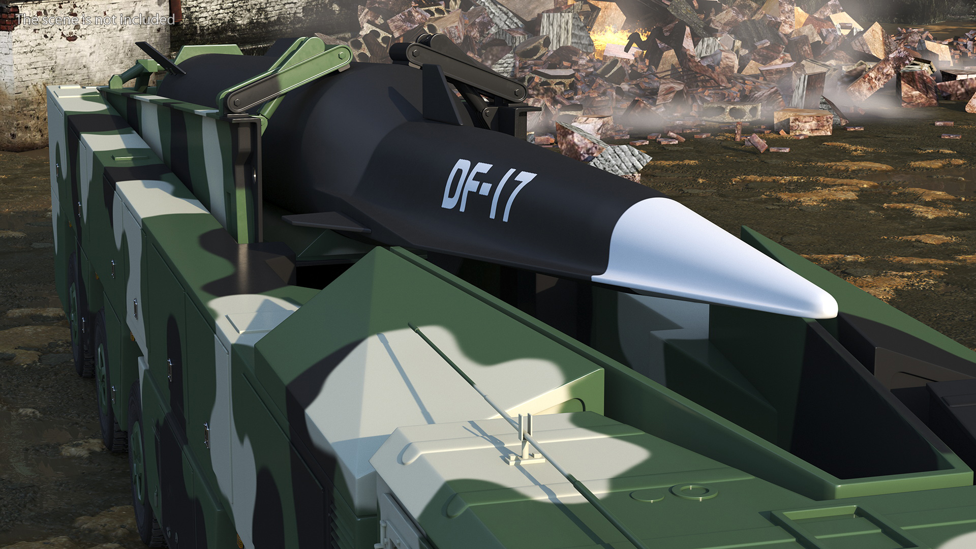 DF-17 Missile on Road Mobile Vehicle Rigged for Maya 3D