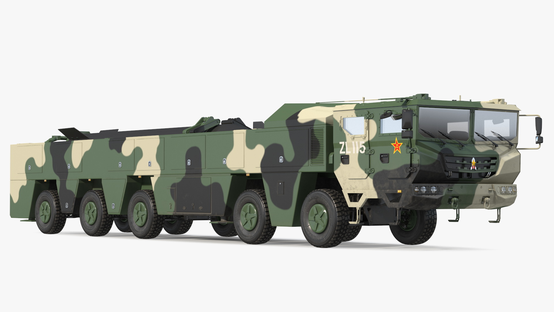 DF-17 Missile on Road Mobile Vehicle Rigged for Maya 3D