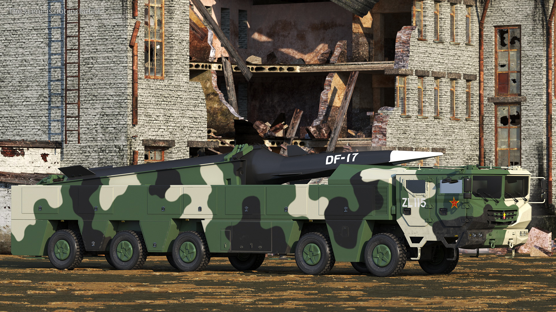 DF-17 Missile on Road Mobile Vehicle Rigged for Maya 3D